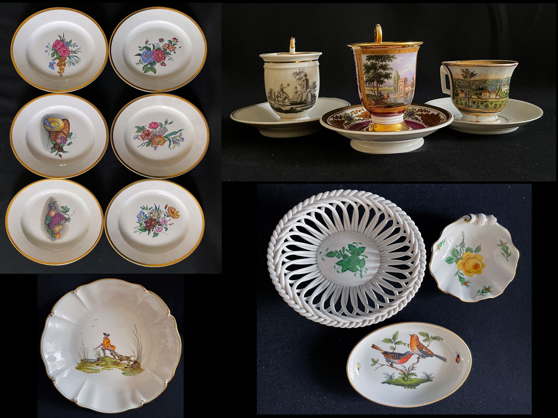 Konvolut Porzellan, bestehend aus diversen Objekten und Marken: 6 Teller mit Blumenmotiven, D. 21