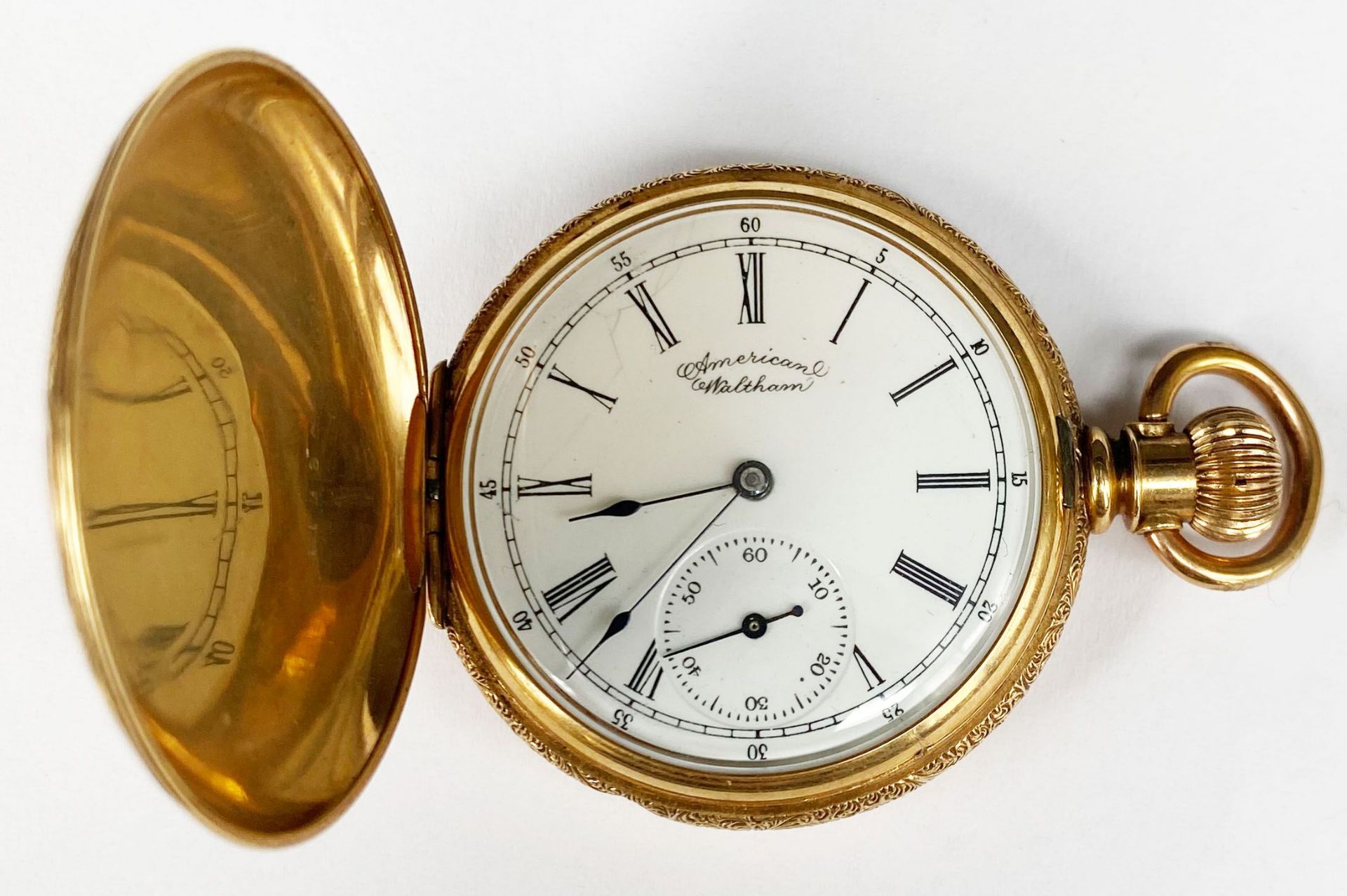 Jugendstil-Taschenuhrständer und Taschenuhr: Figürlicher Uhrenhalter, Messing, in Form eines - Bild 7 aus 8