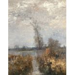 Josef Wenglein (1845 - 1919), Landschaft mit Spaziergängern im Moor, der Blick geht über Schilf