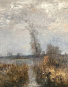 Josef Wenglein (1845 - 1919), Landschaft mit Spaziergängern im Moor, der Blick geht über Schilf