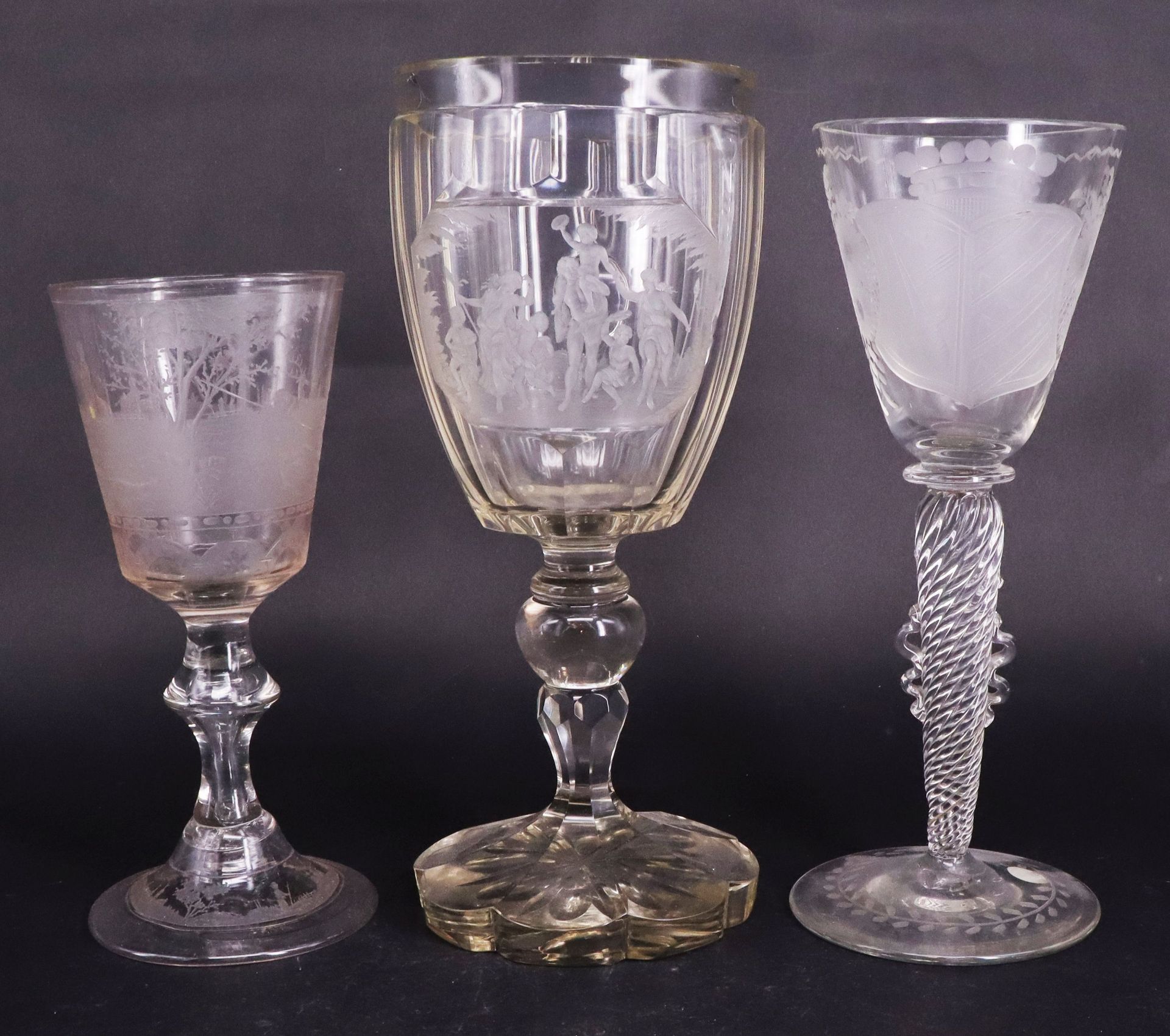 Konvolut aus sechs Gläsern, 18./19. Jh., Sammlungsauflösung: großes Pokalglas mit geätzter - Image 8 of 10