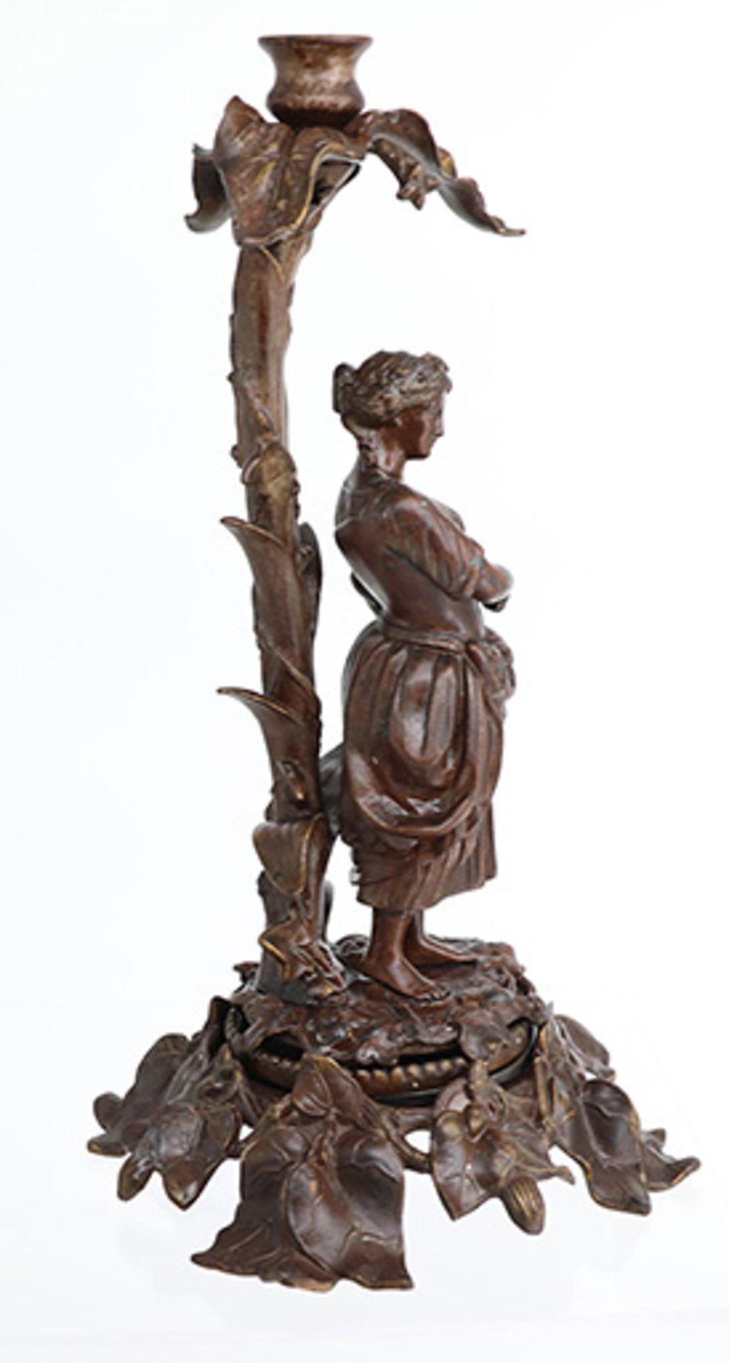 Kerzenleuchter, 1-flammiger Leuchter mit Mädchenfigur mit Ähren in der linken Hand. Braun - Bild 3 aus 4