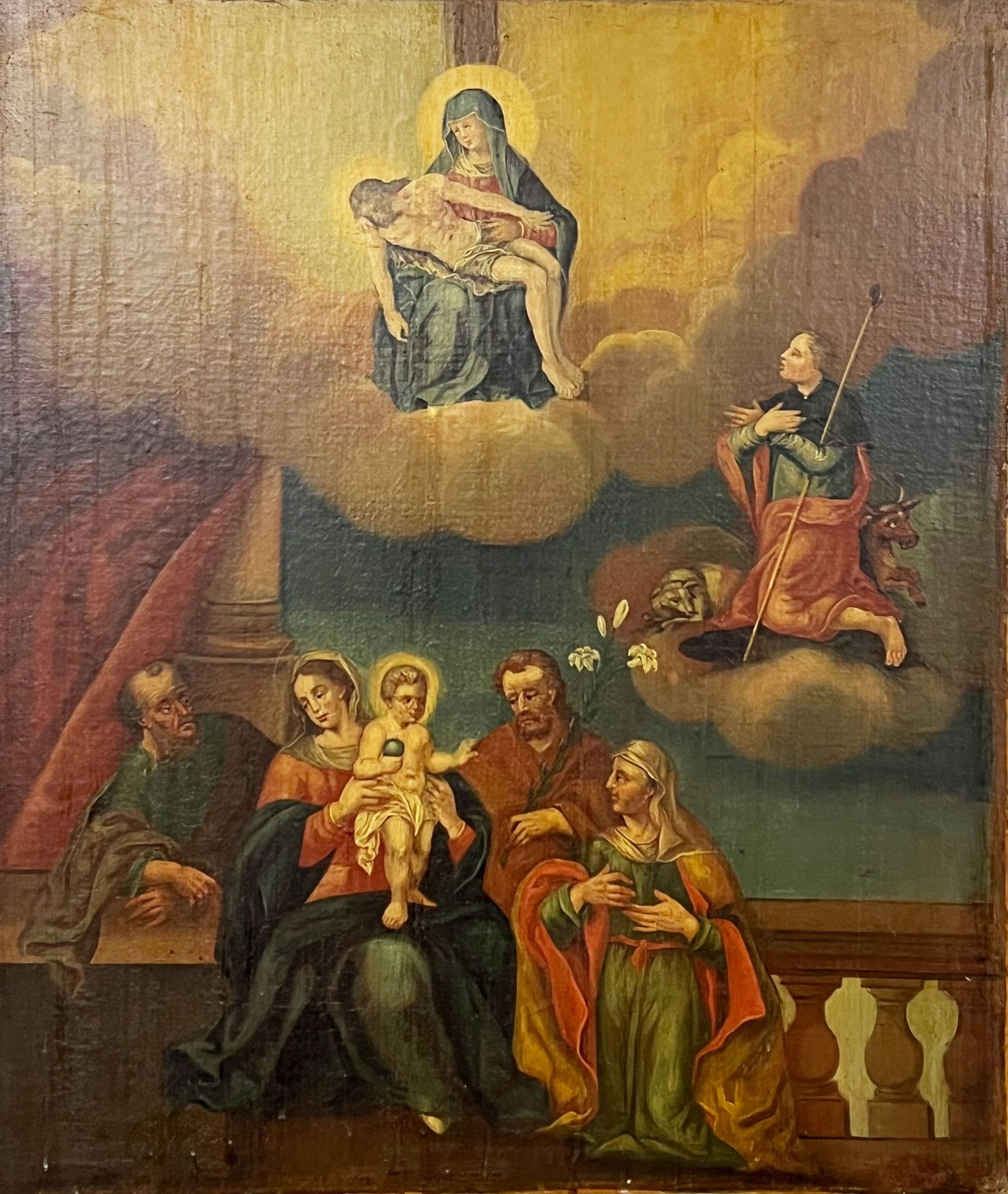 Heilige Familie mit Pietà und Hl. Wendelin/ Holy family with pietà and St. Wendelin. Süddeutsch, 18.