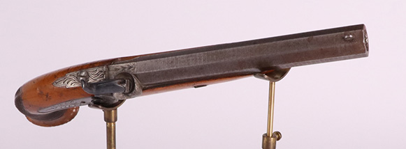 Perkussionspistole, 19. Jh, achtkantiger, gezogener Lauf, L 31 cm. Percussion pistol, 19th c., - Image 6 of 6