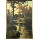 Henry John Yeend KING (1855-1924) zugeschr., Idyllische Landschaft mit Flusslauf und einer Hütte