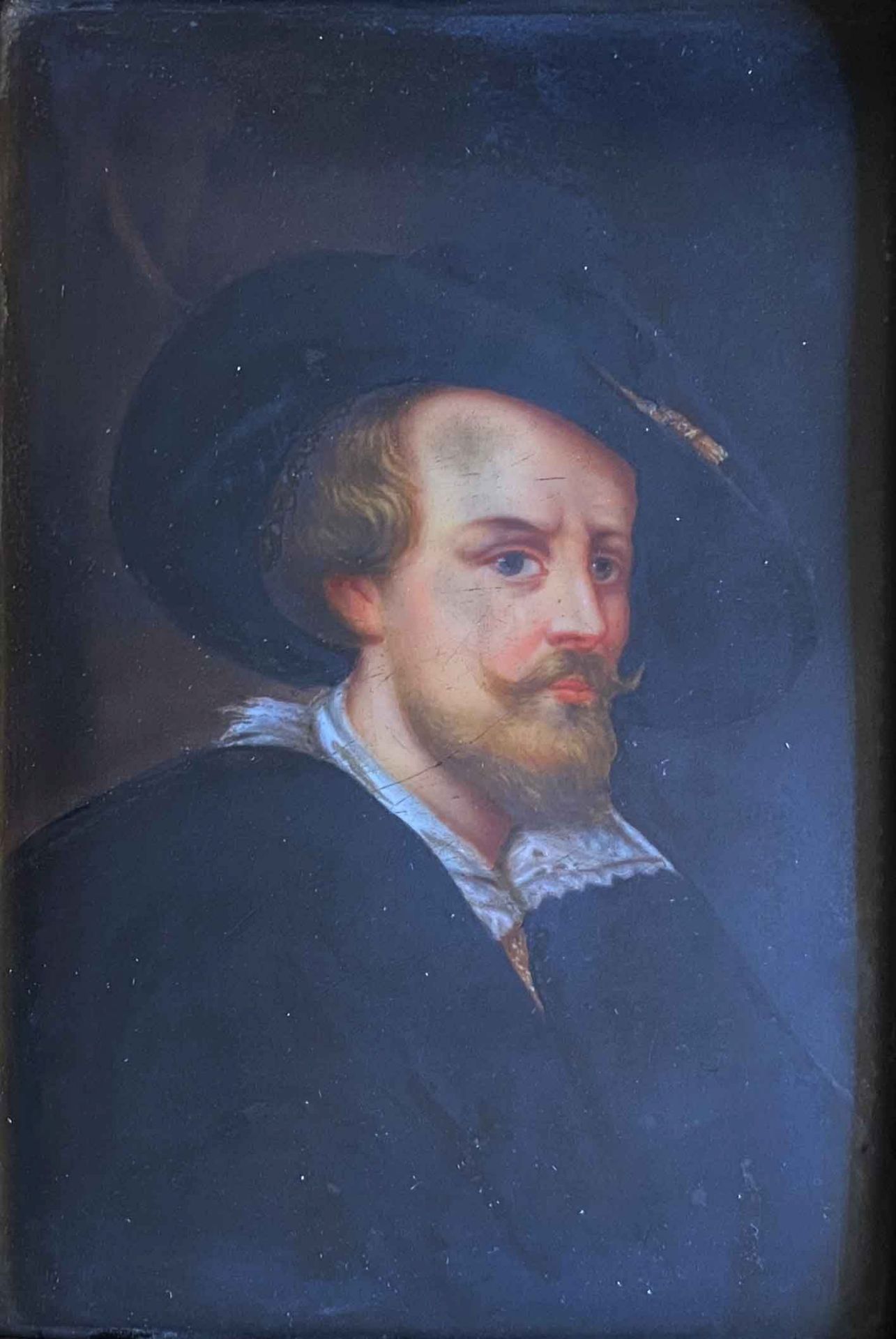 Porzellanbild, Herrenportrait nach dem Selbstportrait von Peter Paul Rubens, rücks. bez. "den 7. - Bild 2 aus 3