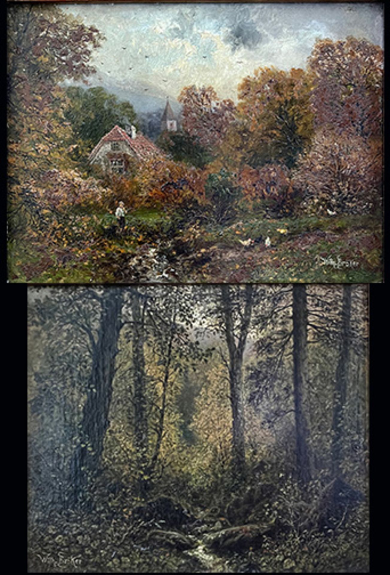 Wilhelm Bröker (1848-1930), Paar Landschaften: Blick in einen Laubwald mit kleinem Bächlein, - Bild 3 aus 7