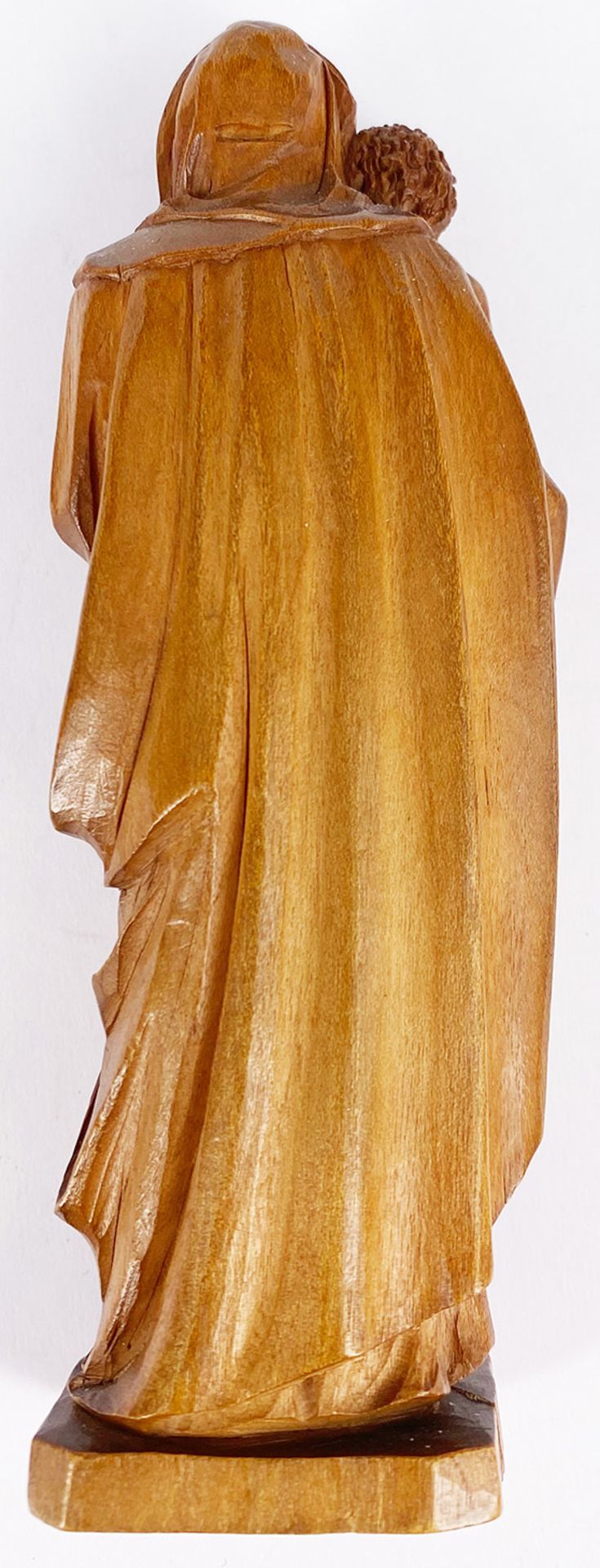 Madonnenfigur in geschnitztem Holzschrein: Maria mit dem Jesuskind auf dem Arm, Holz, H. 13 cm, am - Bild 3 aus 5