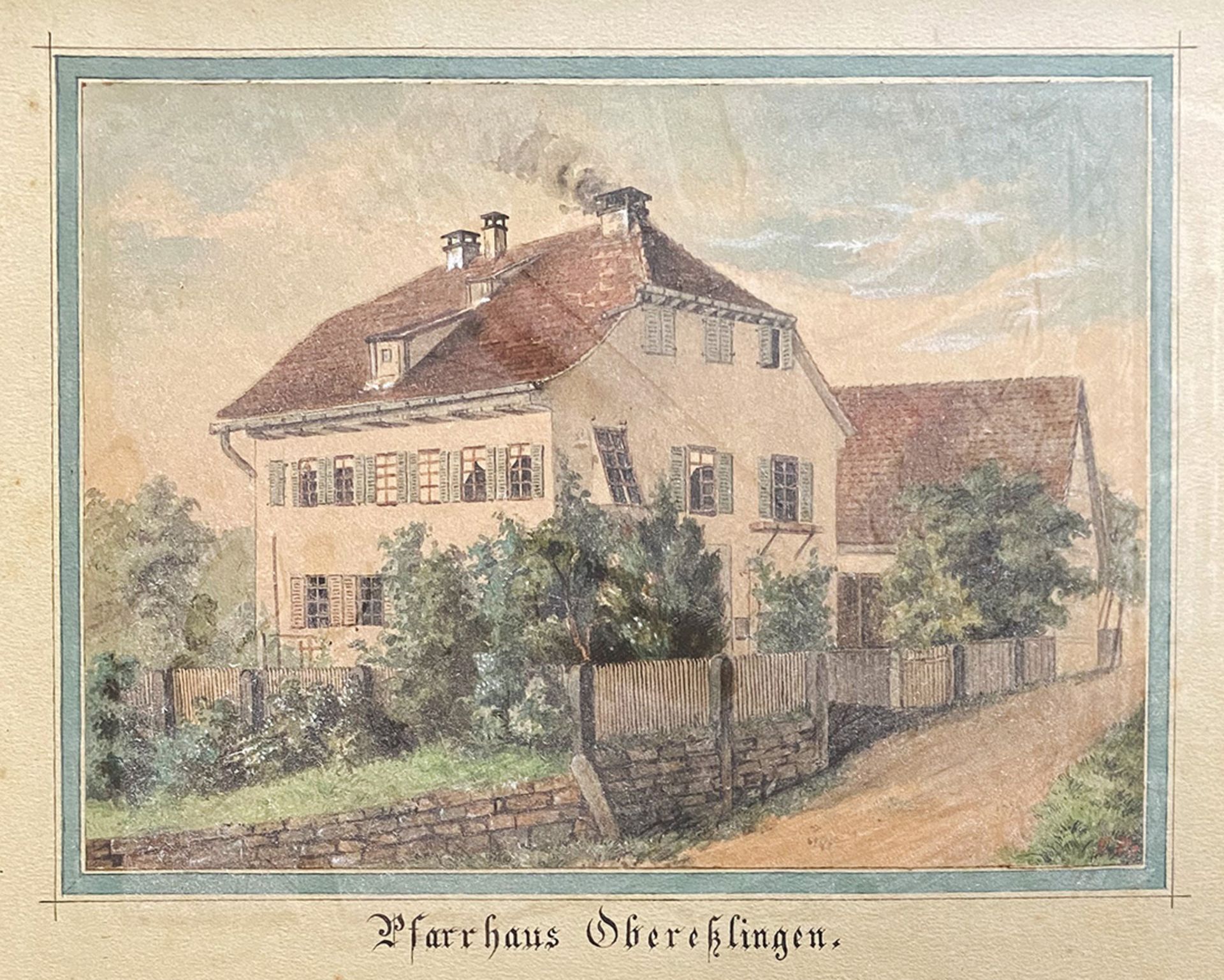 Konvolut Landschaftsaquarelle: Tondo mit Jagdszenen unter hohen Bäumen, dat. "1780", unleserl. - Bild 6 aus 10