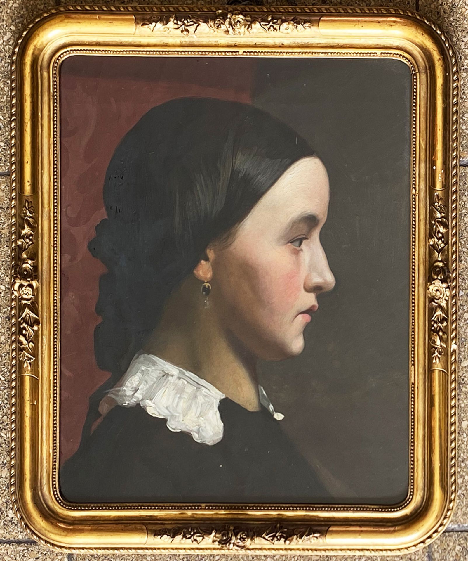 Joseph Watter (1838-1913), Frauenportrait im strengen Profil, junge Frau in Tracht, Öl/Papier, 37