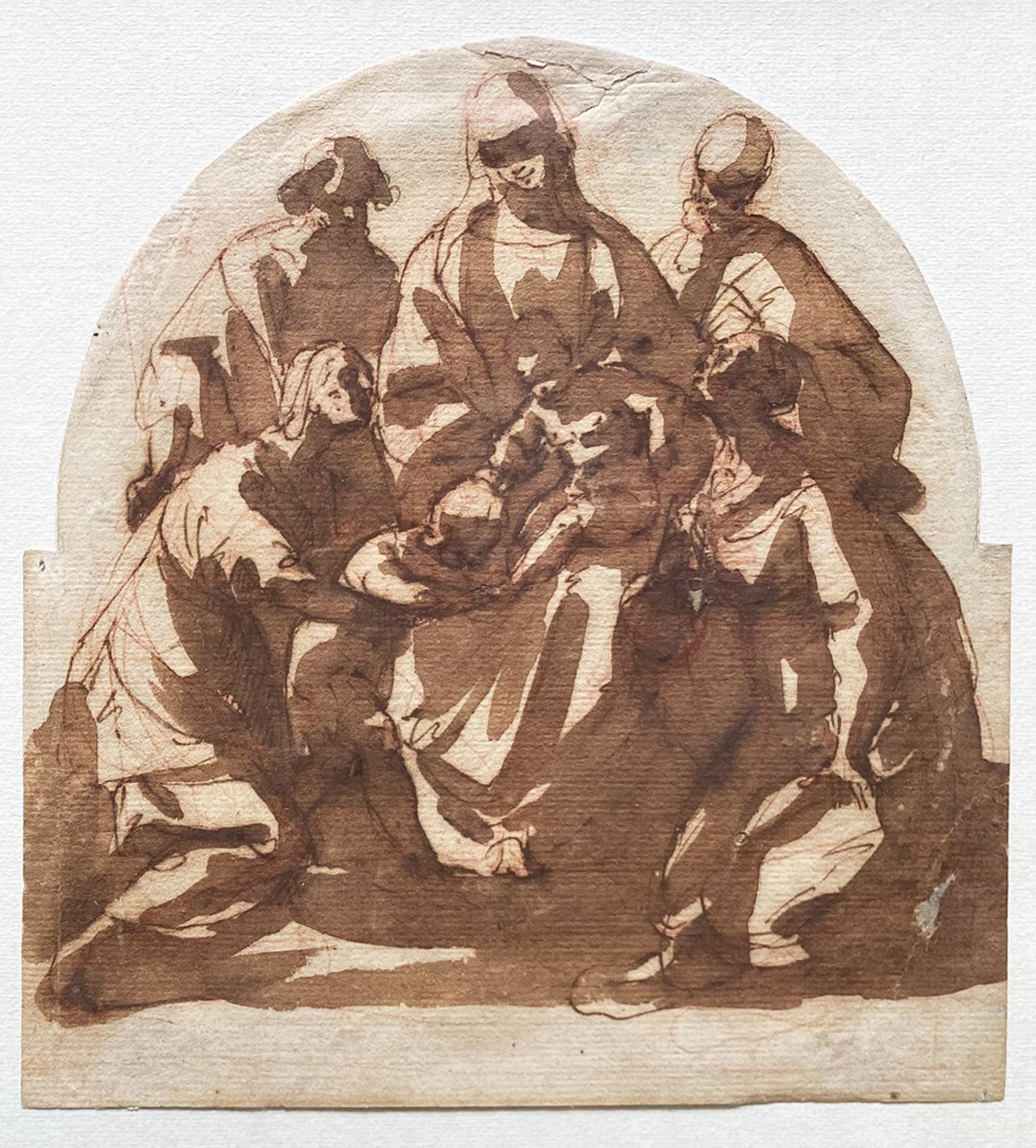Zwei Aquarelle: Maria mit dem Jesuskind und Heiligen, wohl Italien, 18. Jh., Tuschezeichnung über - Bild 5 aus 6