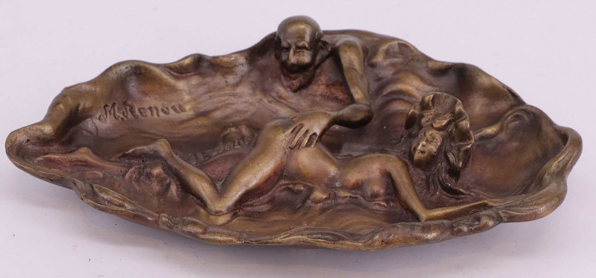 Konvolut: 1 x Erotische Bronzeschale Frankreich, um 1900, sign. M. Renou, Bronze patiniert, auf drei - Bild 2 aus 6