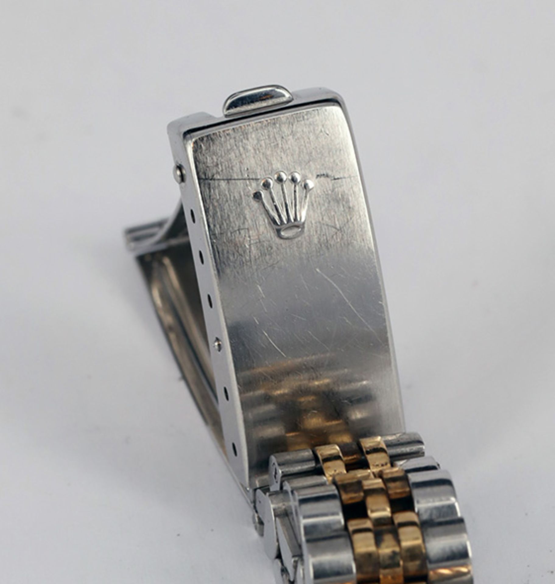 Rolex Damenarmbanduhr, Oyster Perpetual Date, bicolor, Zifferblatt mit Krone auf der 12, großer - Bild 2 aus 5