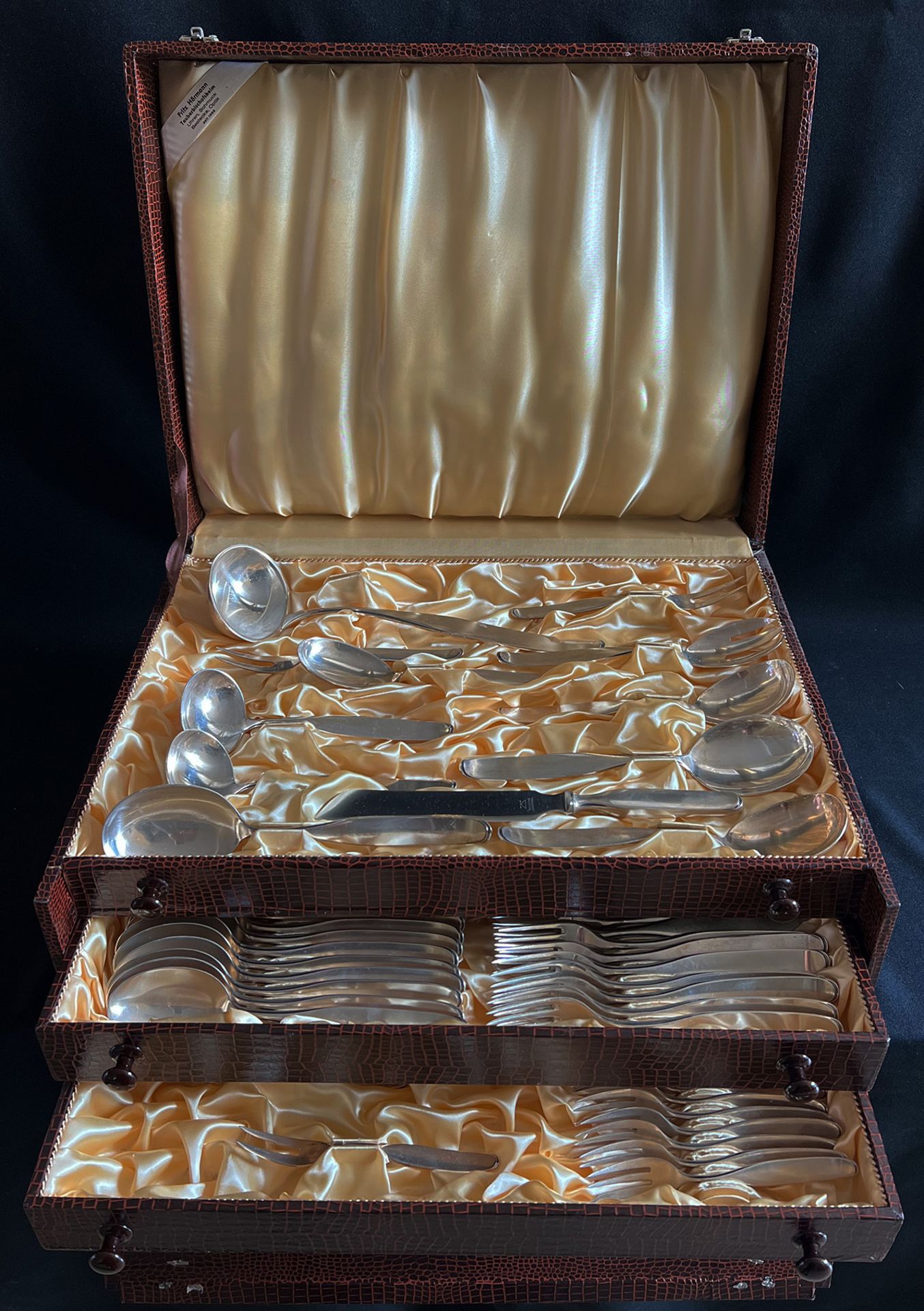 Großes Silberbesteck, 800er Silber, Wilkens Constanze?, schlichtes Dekor, in Originalkasten, für