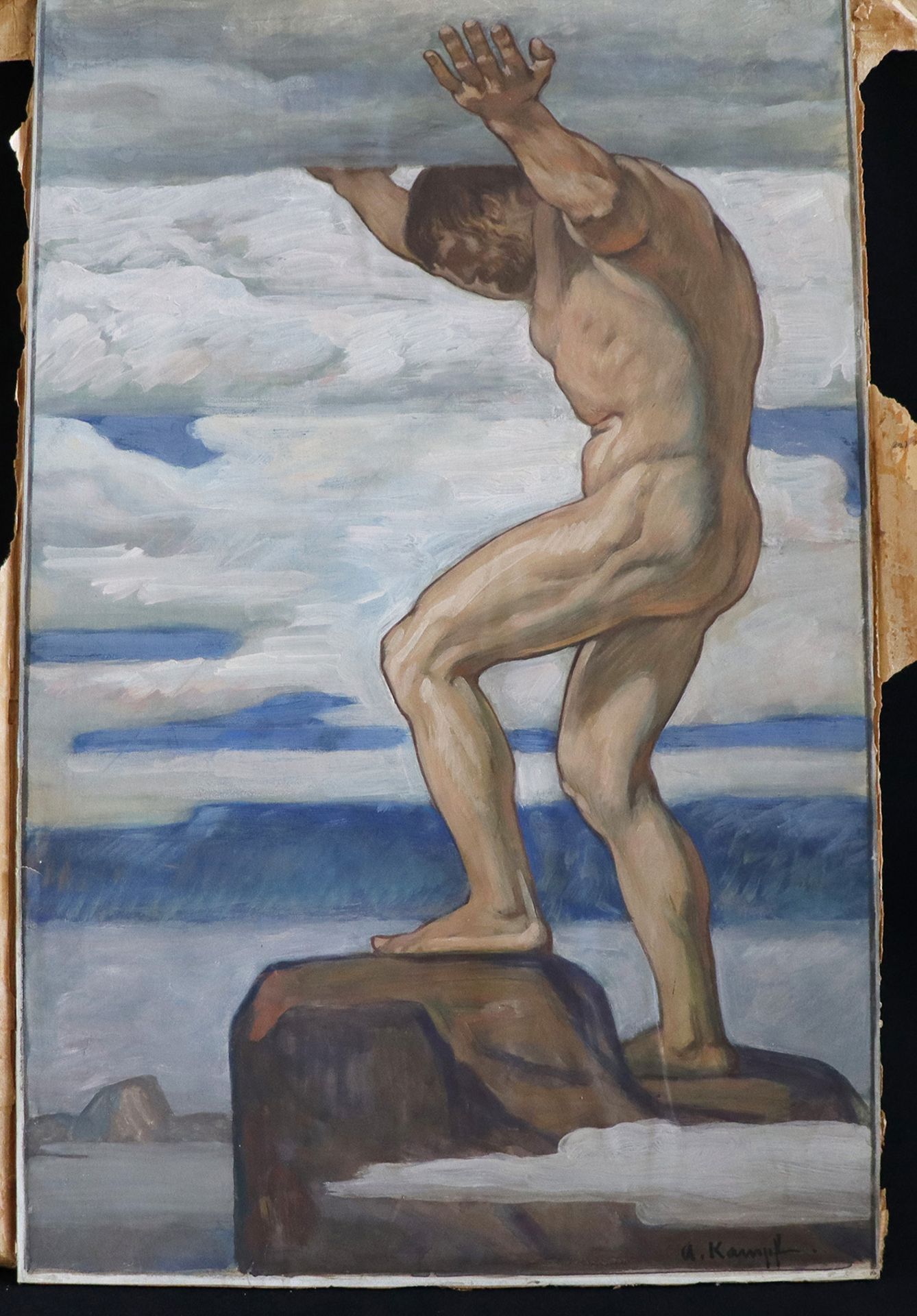 Arthur Kampf, (1864-1950). Atlas - der Titan aus der griechischen Mythologie stützt das - Image 3 of 3