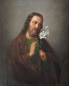 Unbekannter Künstler, Heiliger Josef eine weiße Lilie in der Hand haltend, Öl/Lwd (auf Holz