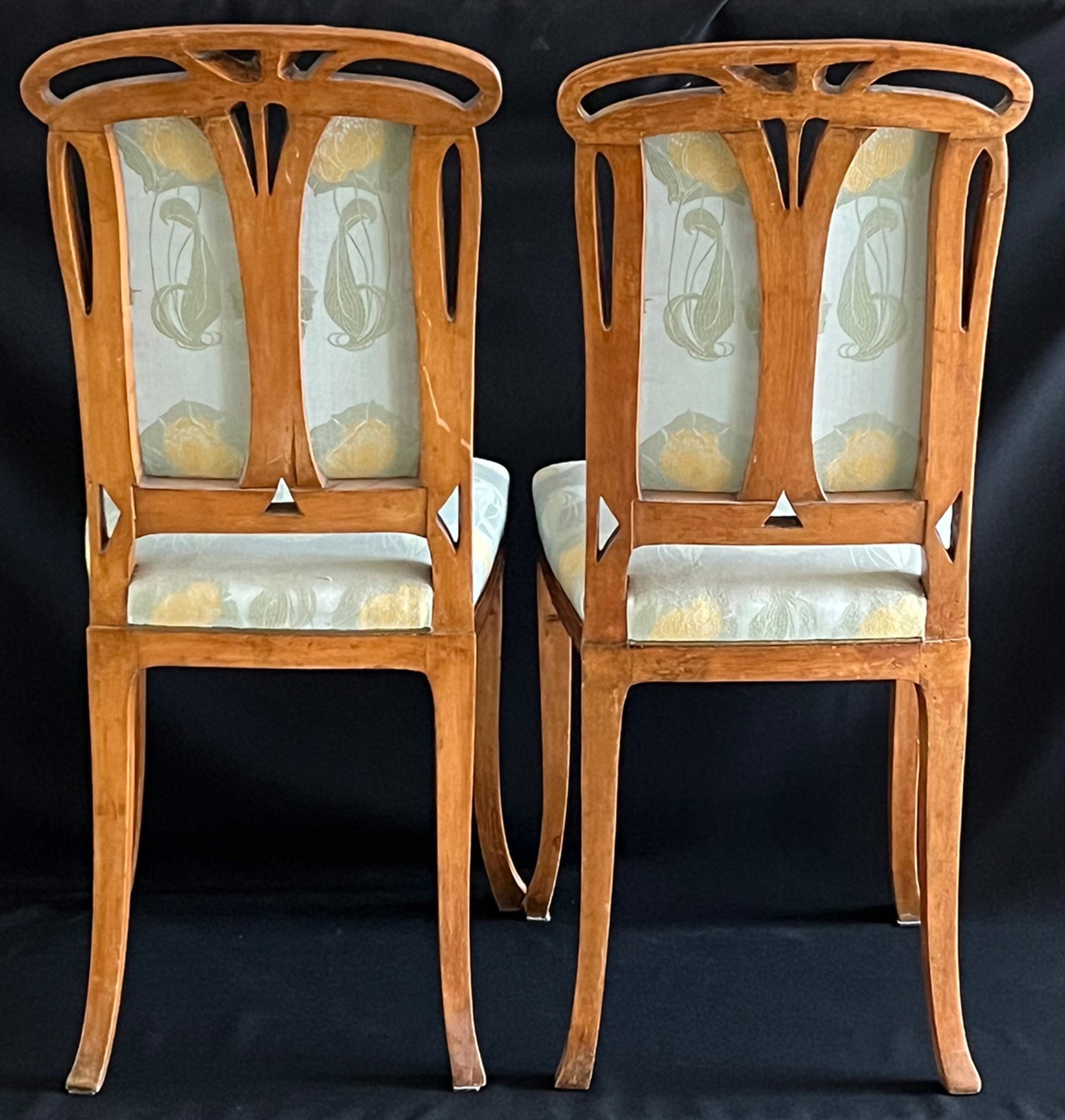 Paar Stühle, Jugendstil, geschnitzte pflanzliche Ornamentik mit Ranken und Efeublättern, leichte - Image 8 of 8