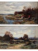 Richard Gay Somerset (1848-1928), 2 Landschaften mit Jagdgesellschaften, Reitern, Pferden und