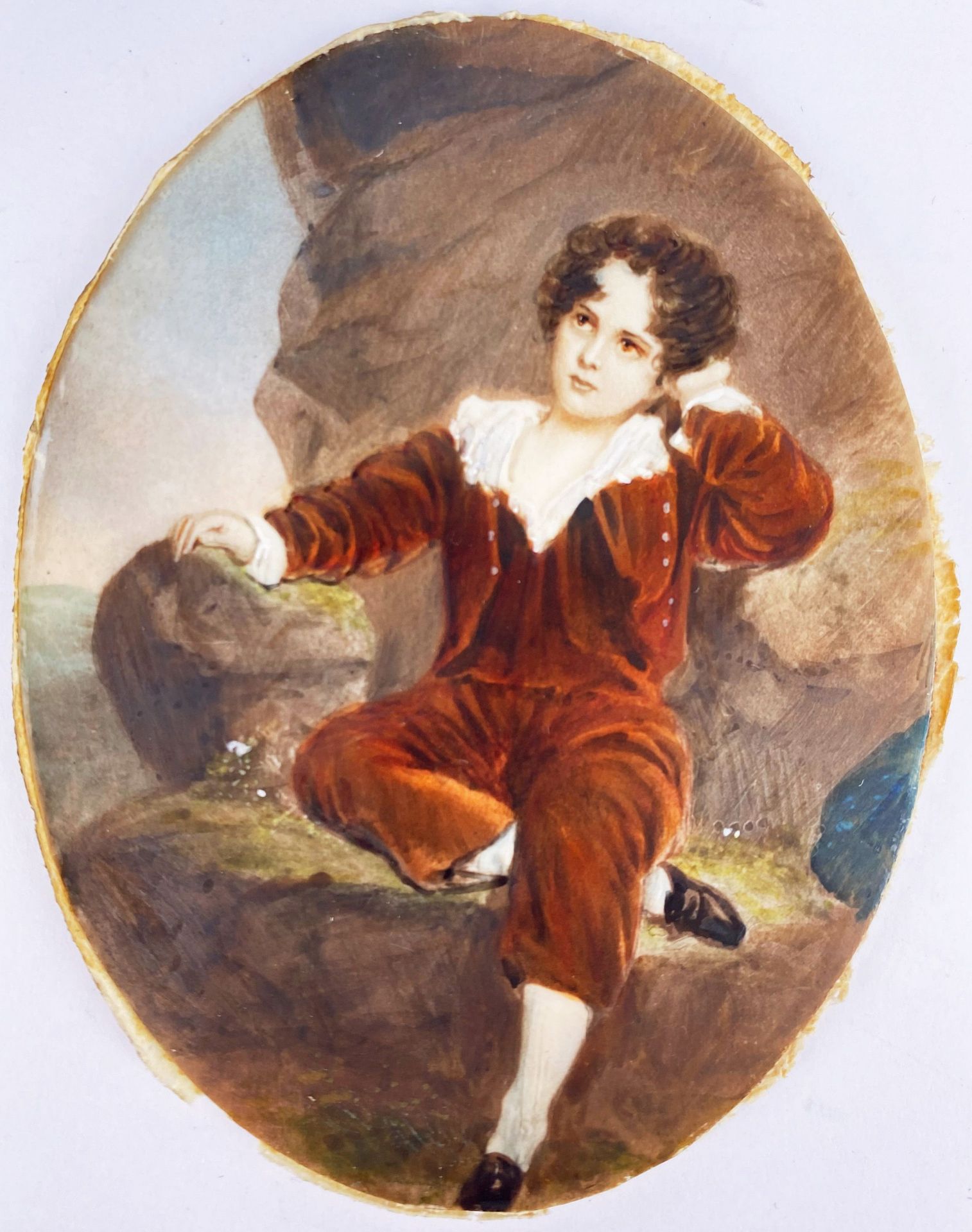 8 Miniaturen, Ölmalerei, 18./19. Jh.: ovale Miniatur, kleiner Junge in rotem Gewand vor einer - Bild 6 aus 20