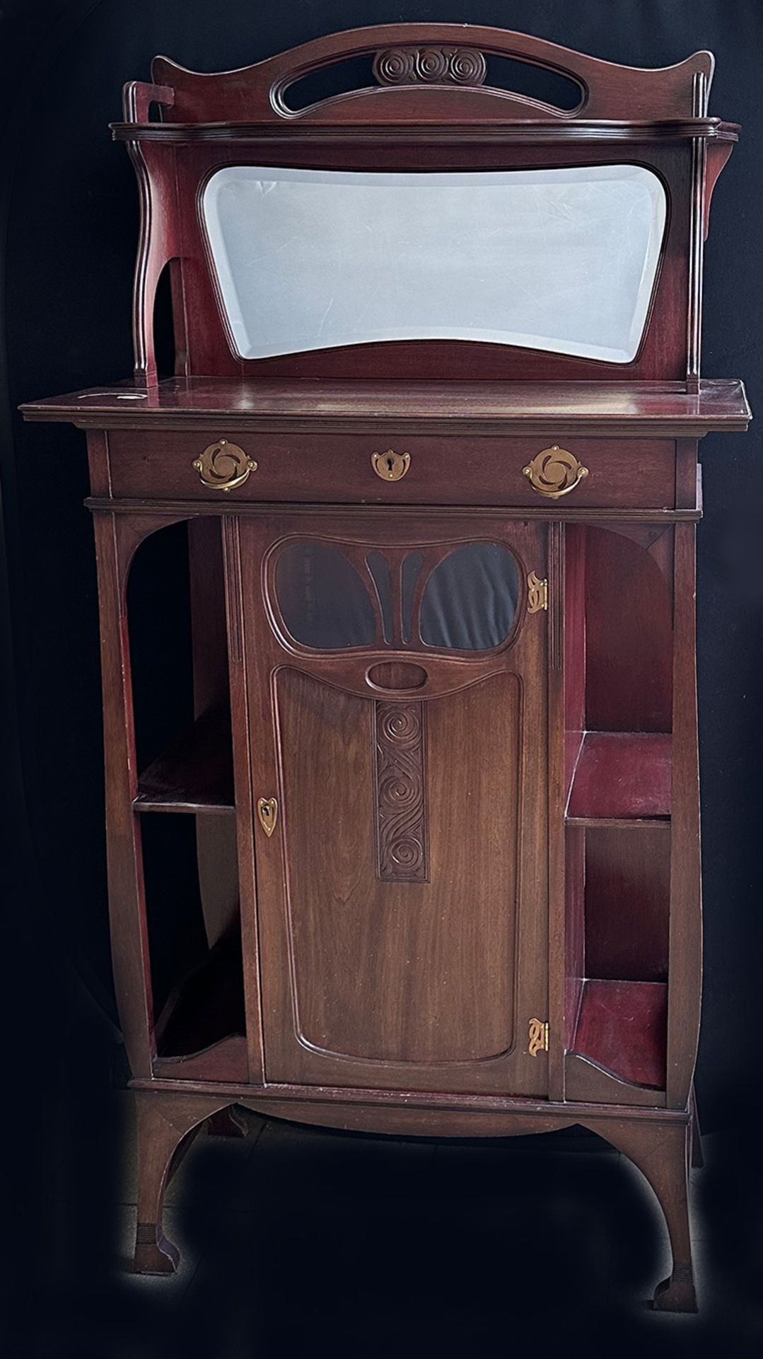 Jugendstilschränkchen, mit Spiegel, Jugendstil-Vertiko, H 178 cm