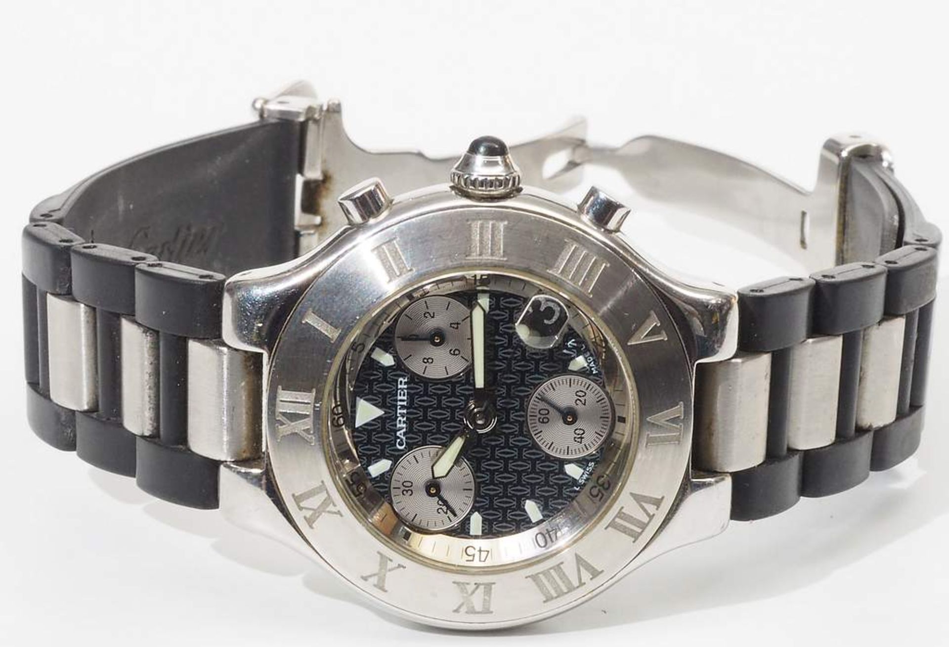 Herrenarmbanduhr/Unisex "Cartier must 21 Chronograph". - Image 7 of 8