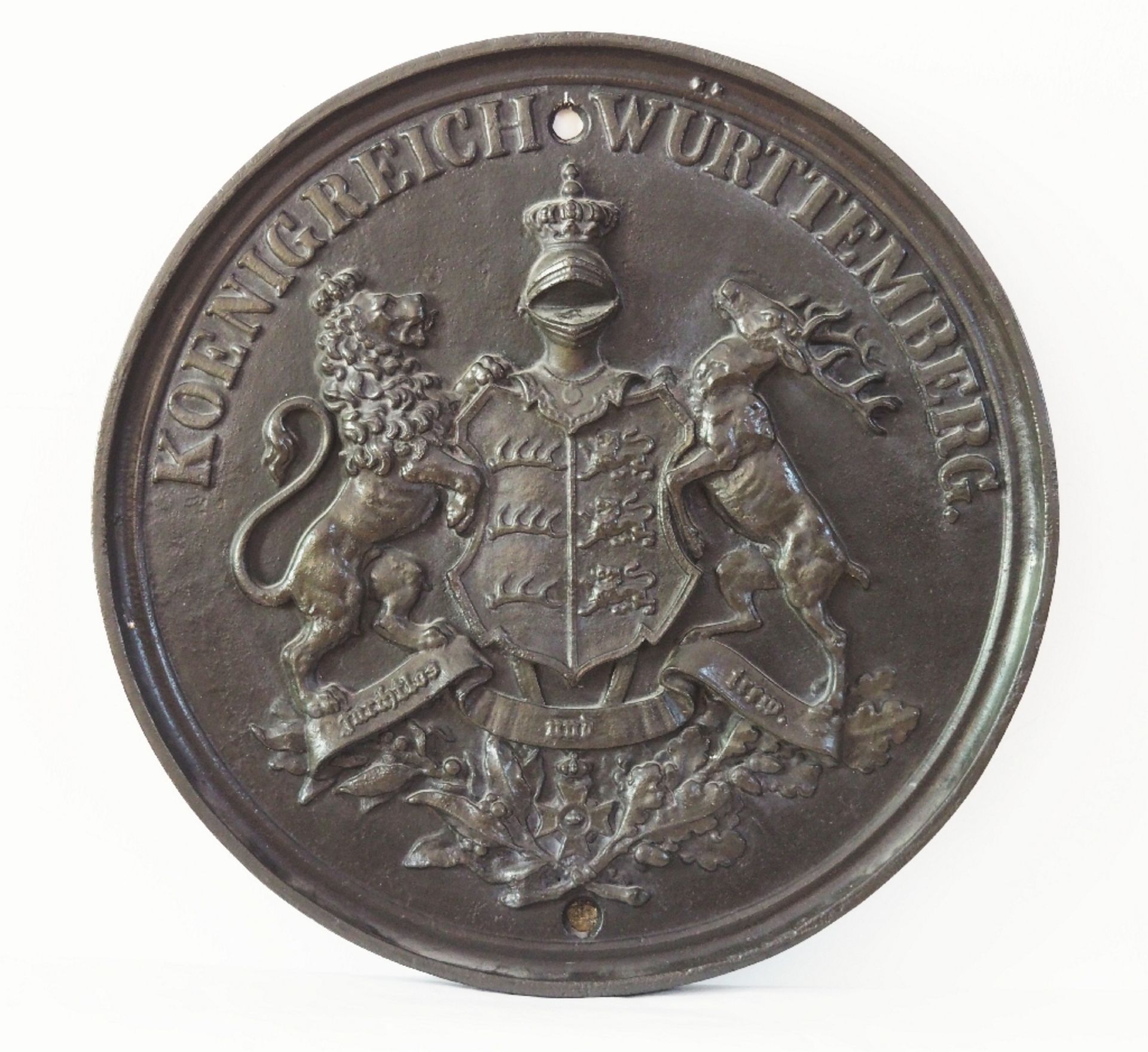 Große gusseiserne Kaminplatte mit Wappen Königreich Württemberg.