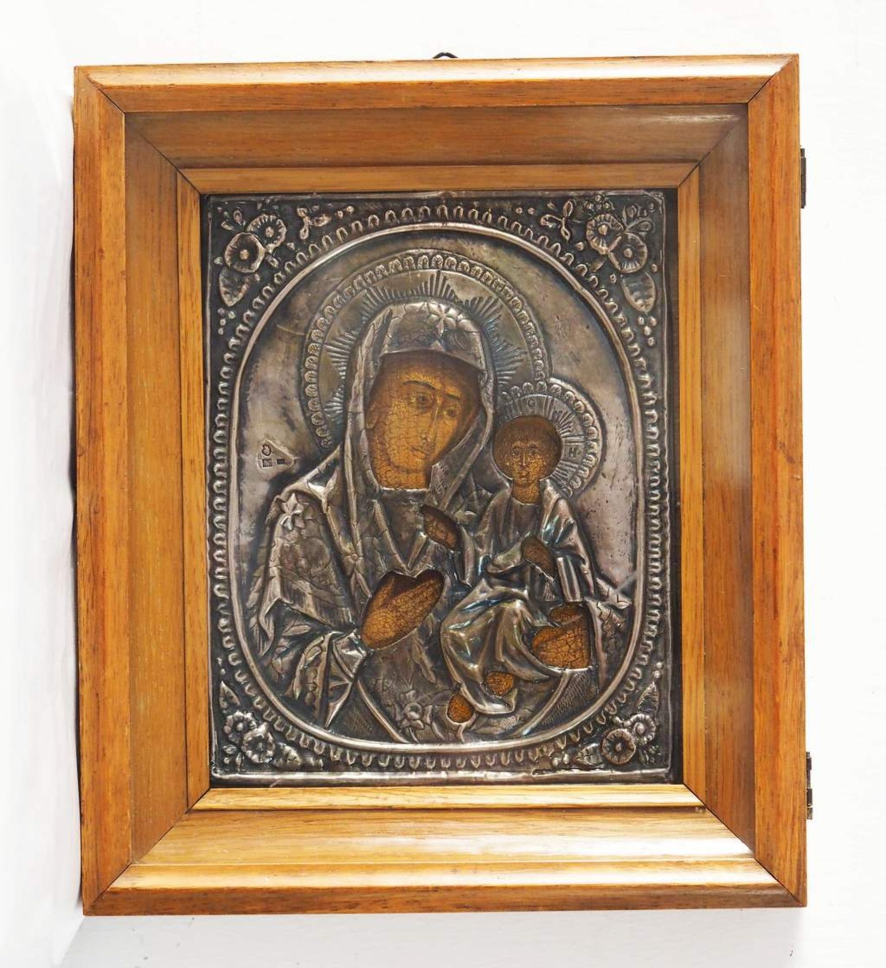 Russische Ikone " Gottesmutter Hodigitra" mit Silber-Oklad.  - Bild 8 aus 10