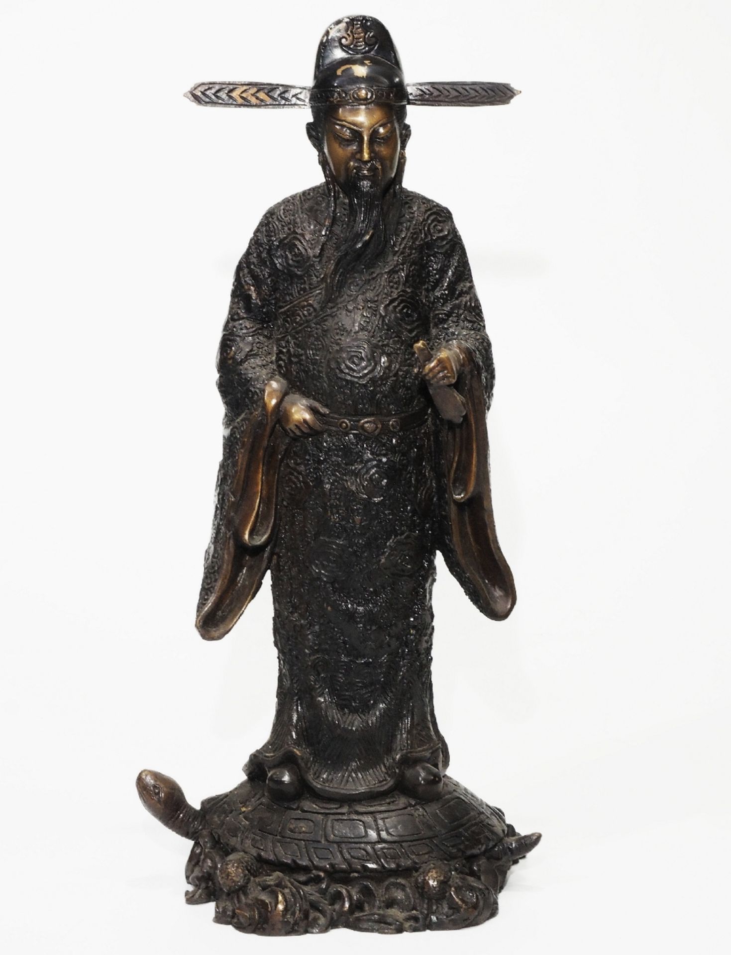 Bronzeplastik  "Glücksgott auf Schildkröte",  China, 20. Jahrhundert. 
