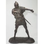 Bronzestatue eines stehenden Samurai-Kriegers mit Katana auf Sockel 