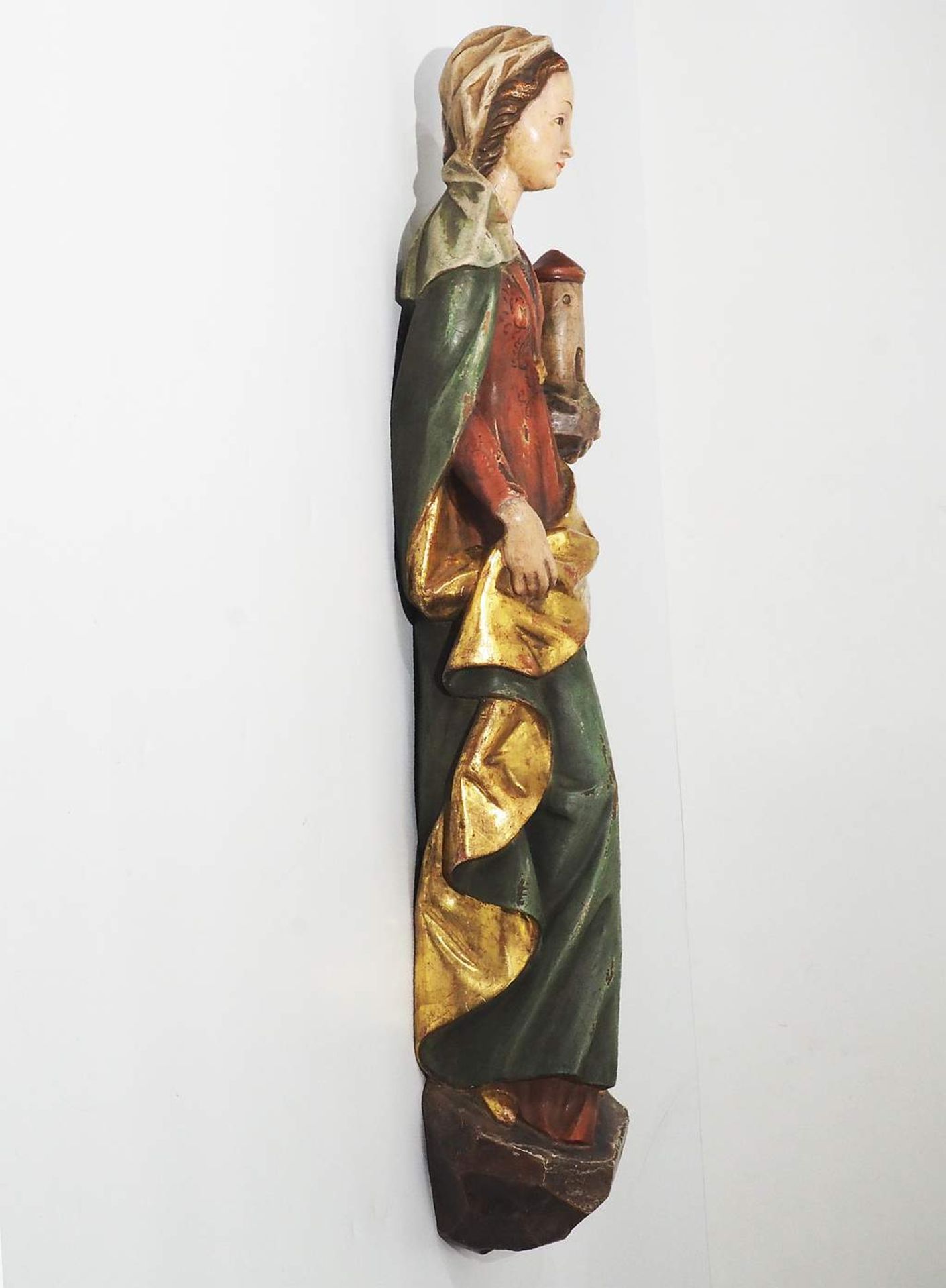 Heiligen-Wandskulptur " Heilige Barbara" mit dem Turm im linken Arm. - Image 5 of 7