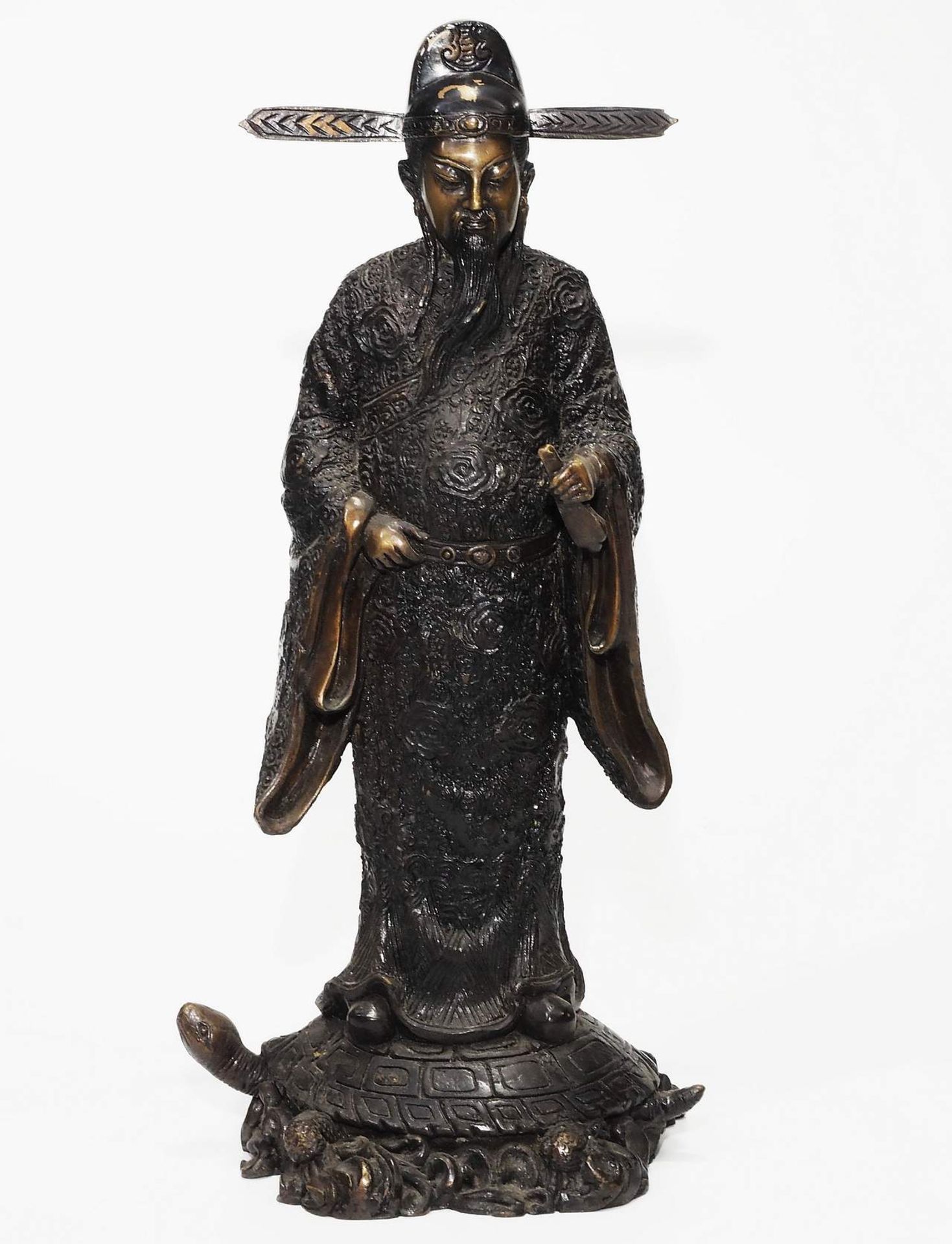 Bronzeplastik  "Glücksgott auf Schildkröte",  China, 20. Jahrhundert.  - Bild 2 aus 8