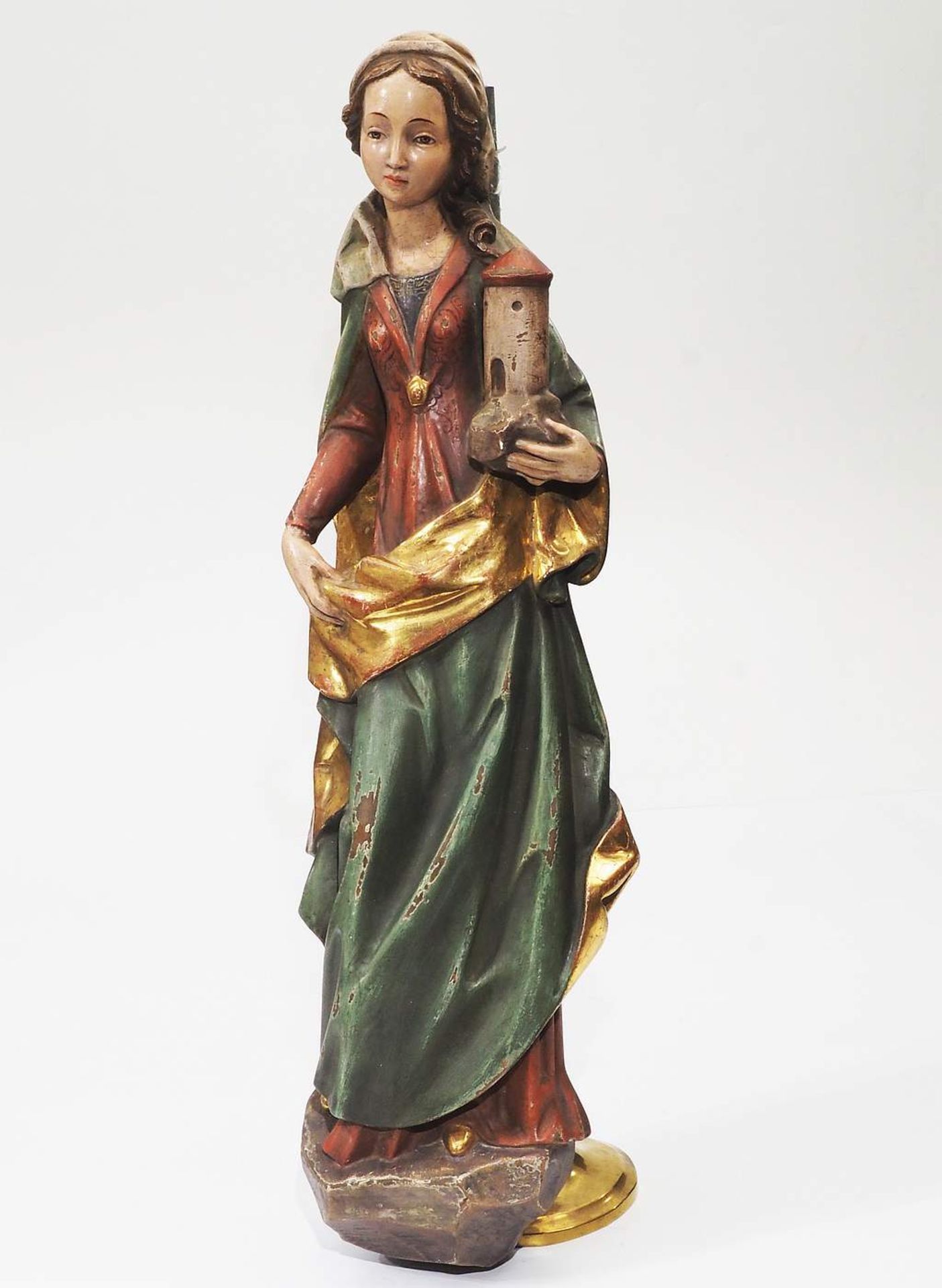 Heiligen-Wandskulptur " Heilige Barbara" mit dem Turm im linken Arm. - Image 3 of 7
