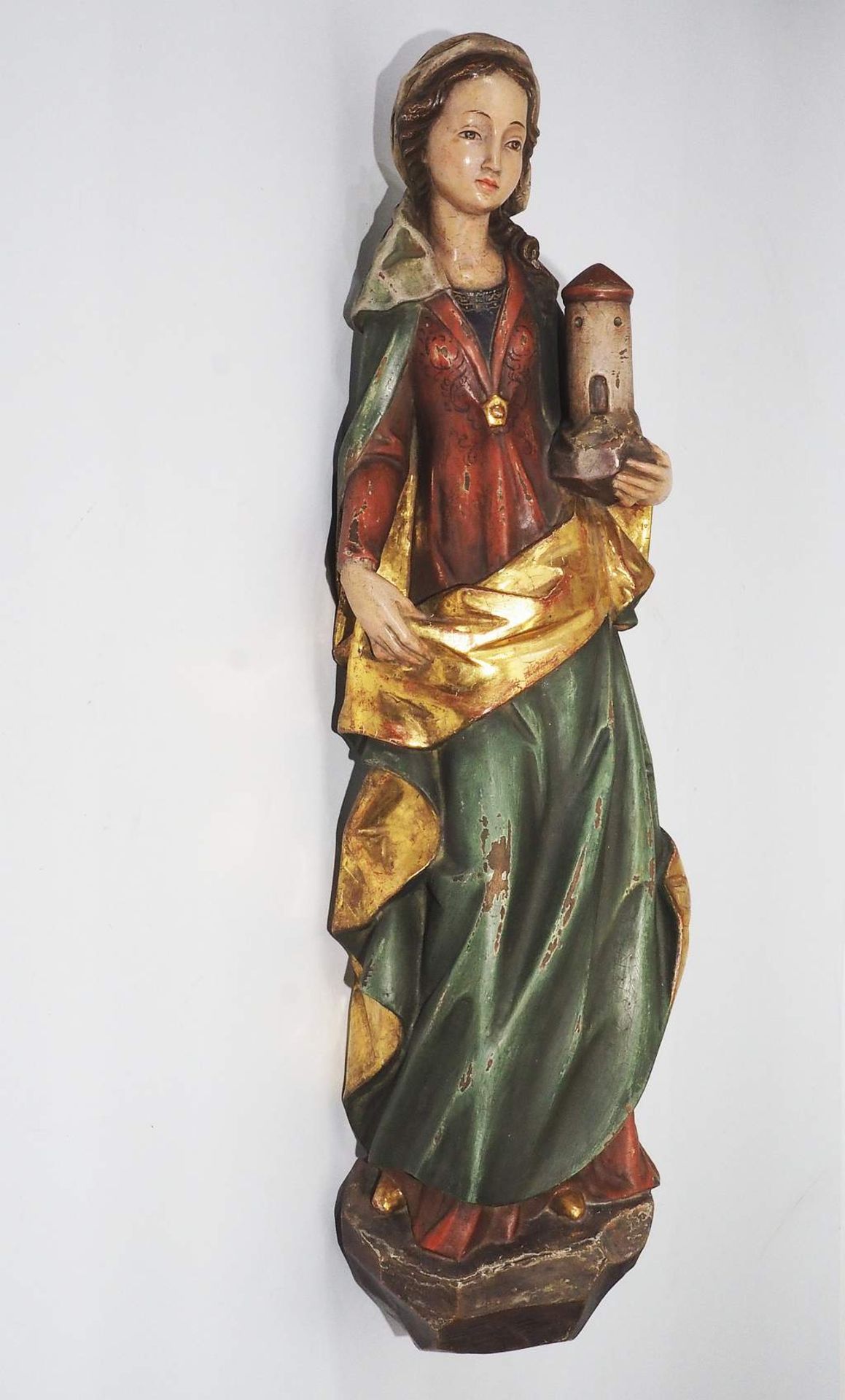 Heiligen-Wandskulptur " Heilige Barbara" mit dem Turm im linken Arm. - Image 4 of 7