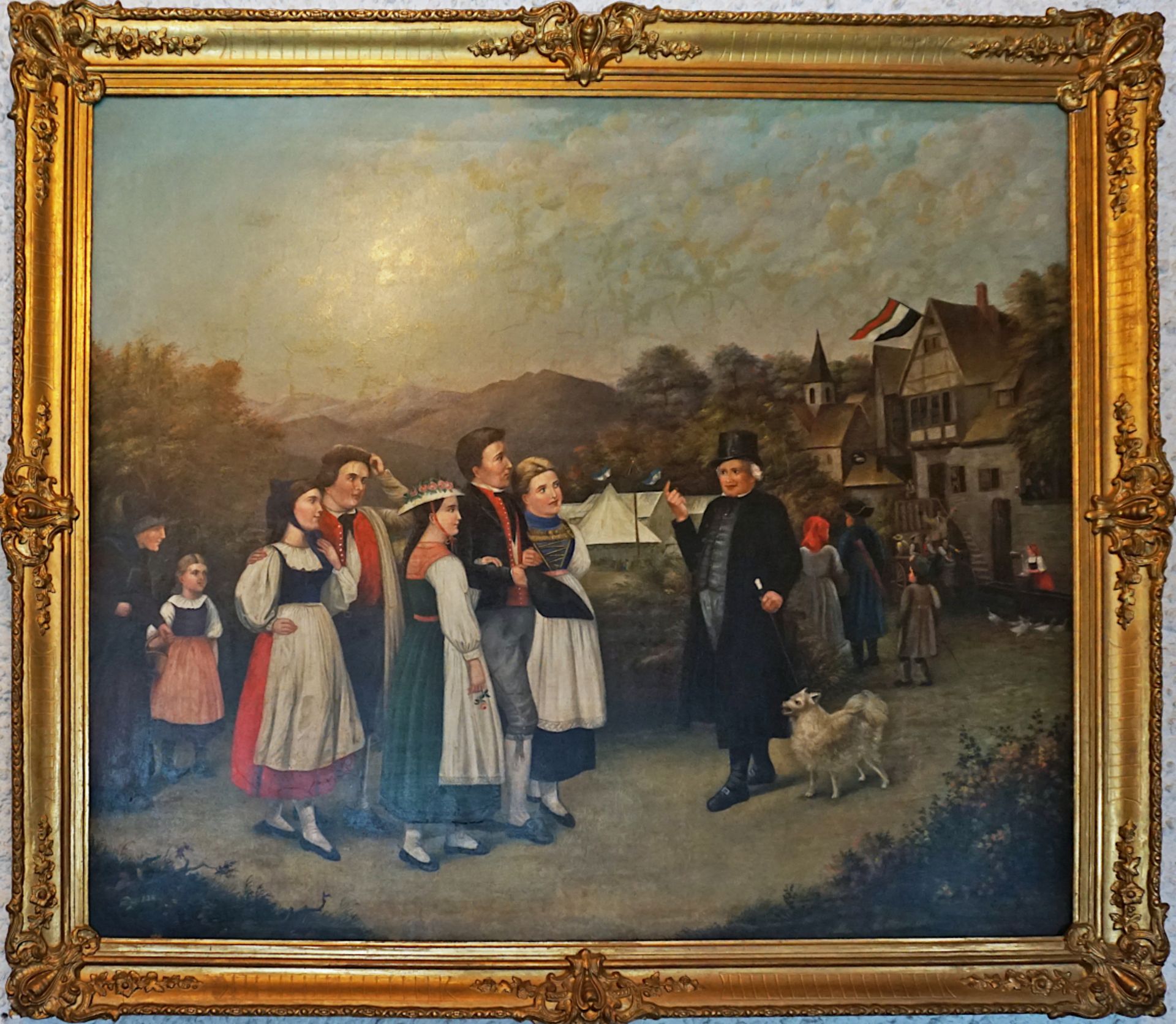 1 Ölgemälde "Dörfliche Hochzeit in Bayern", wohl 19. Jh., H ca. 106cm B ca. 125cm, doubliert, rest., - Image 2 of 2