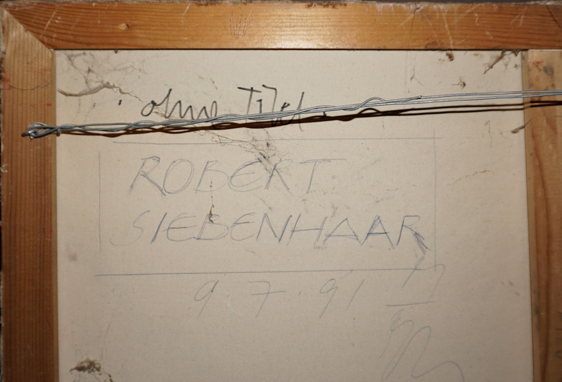 1 Collage, rücks.sign. Robert SIEBENHAAR, dat. 9.7.91, "Ohne Titel", strukturiert mit Sand/Erde, H c - Bild 2 aus 2