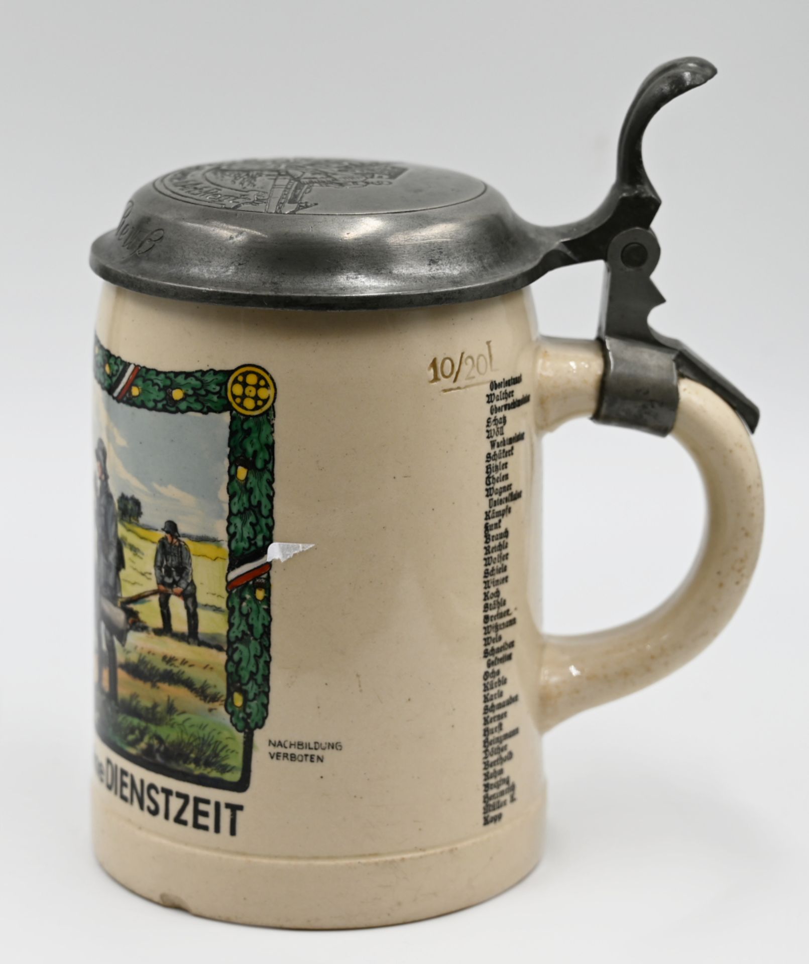 1 Reservistenkrug wohl 1. WK, bez. "2. Batterie 6. Art.-Regt." mit Zinndeckel, H ca. 16,5cm, Asp. - Bild 4 aus 5