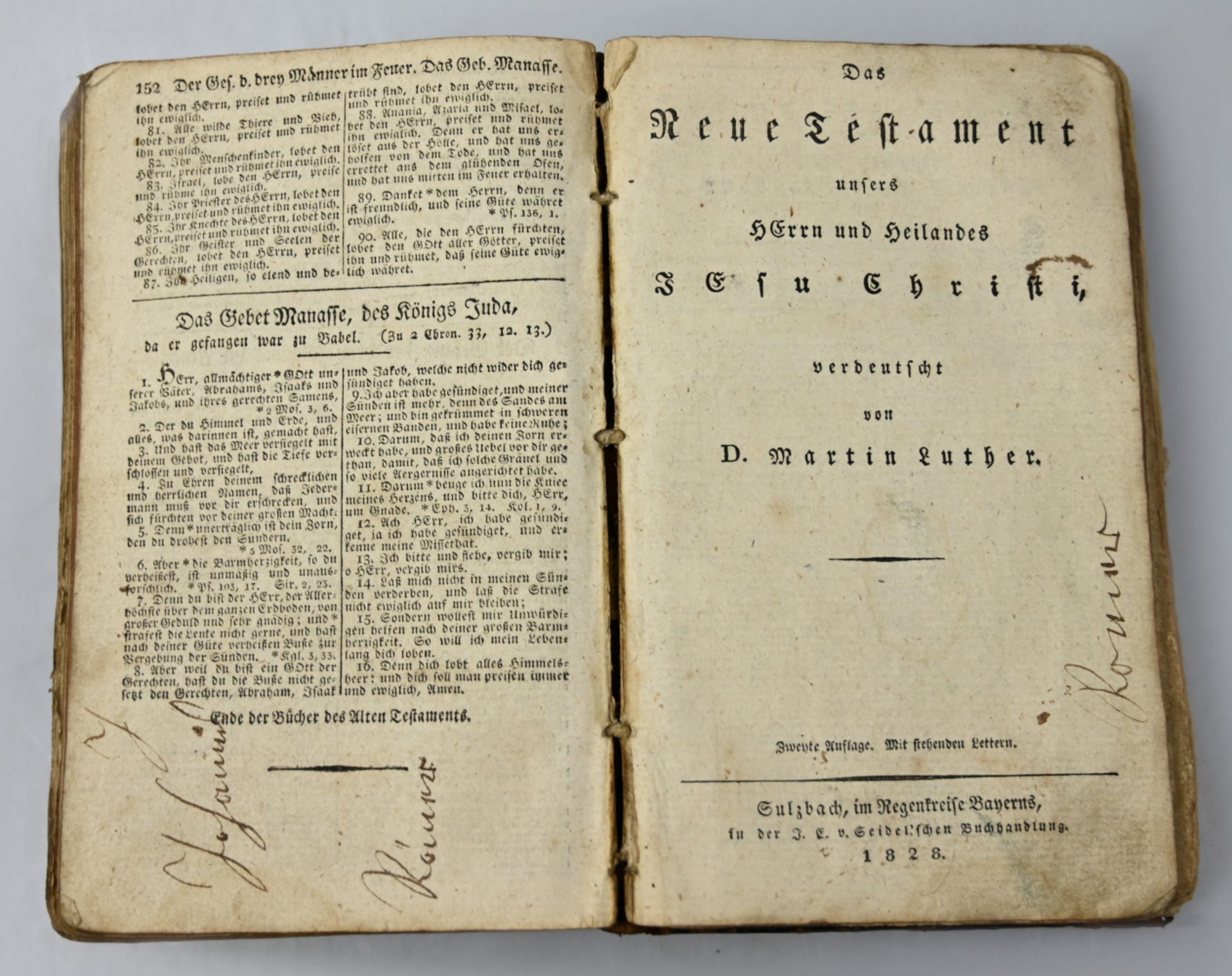 1 Bibel wohl "Altes und Neues Testament" verdeutscht von Matin LUTHER, Sulzbach J.E.v. Seidel 1828,