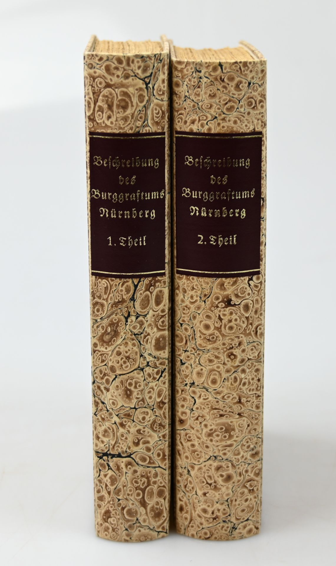 2 Bücher "Beschreibung des Burggraftums Nürnberg" Anspach 1787, 1. und 2. Theil, je neu gebunden, - Bild 2 aus 2