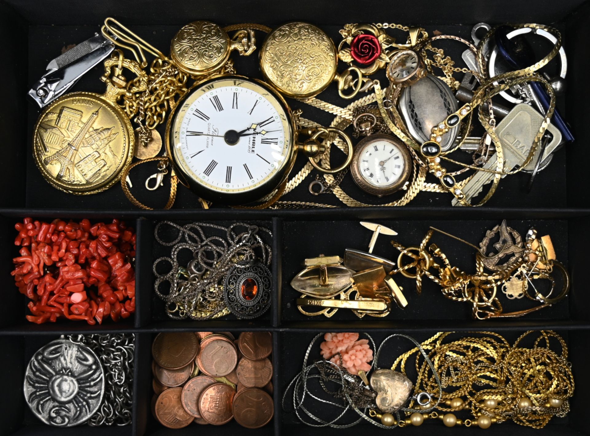 1 Damentaschenuhr wohl min. GG, 1 Konvolut Schmuck: Silber, Metall, Mode, z.T. Taschenuhren nztl., K - Bild 3 aus 3