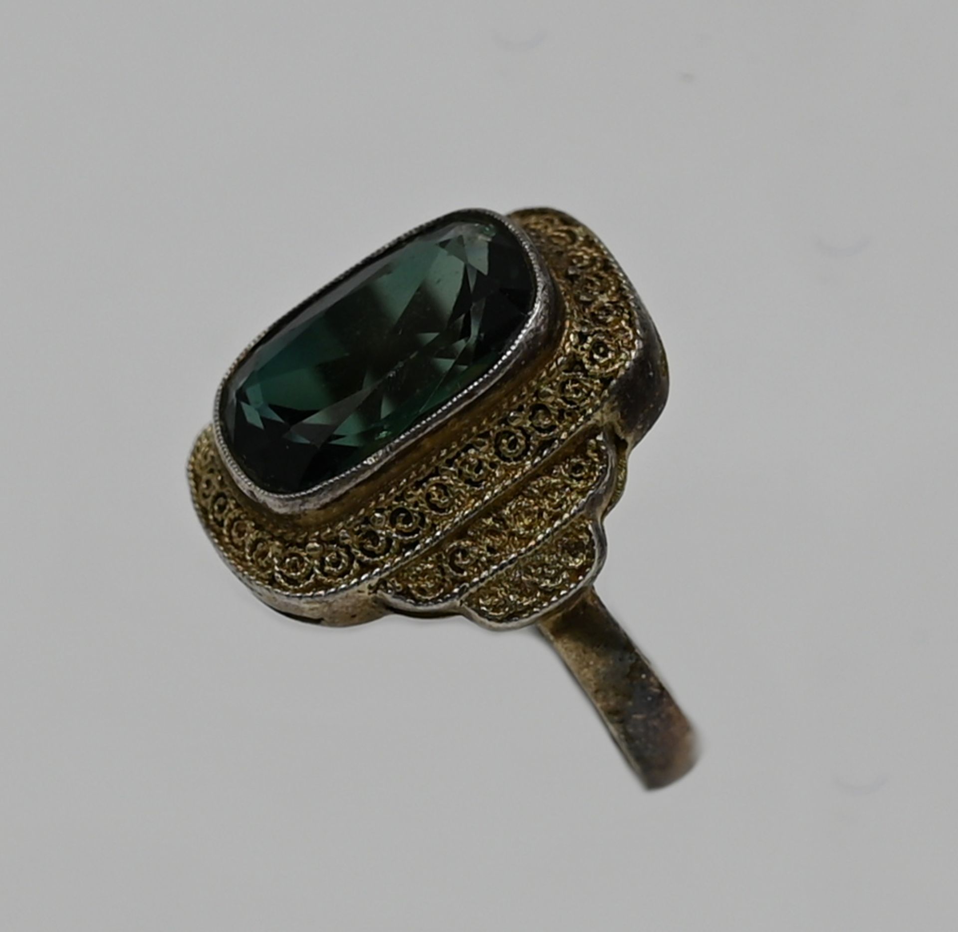 1 Damenring Silber 925, THEODOR FAHRNER, mit grünem Stein, Ringgröße ca. 62,5, Tsp. - Bild 2 aus 2