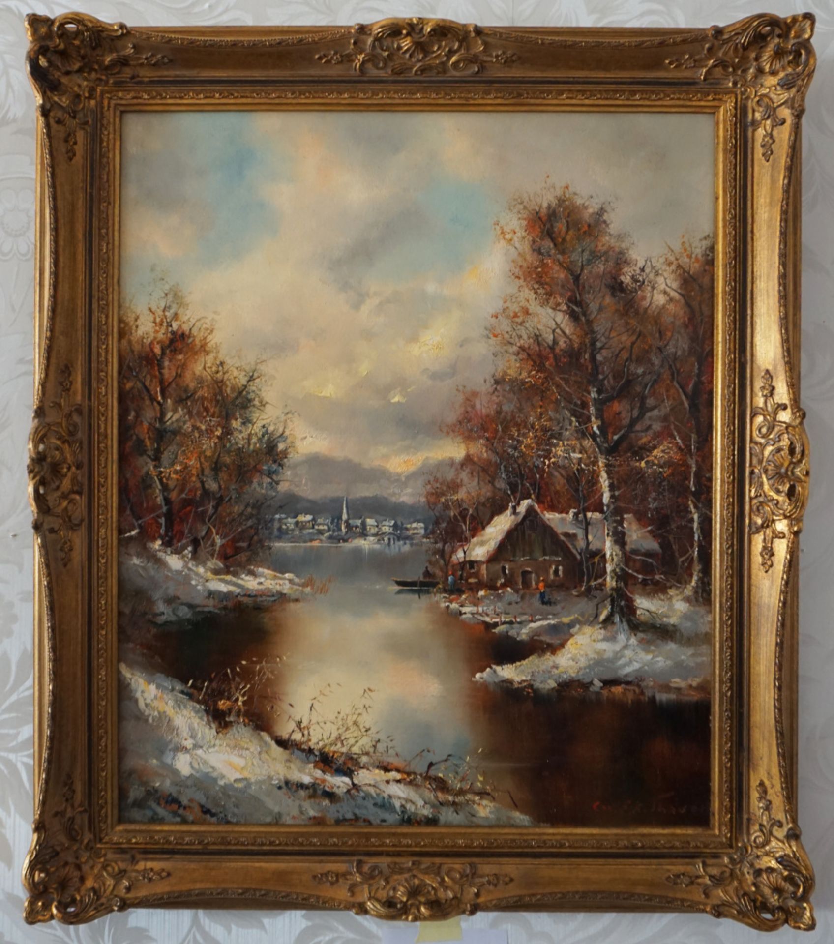 1 Ölgemälde sign. Friedrich Karl THAUER, mit Zertikat, "Rottach-Egern", Winter, 60x50cm, Asp. - Bild 2 aus 4