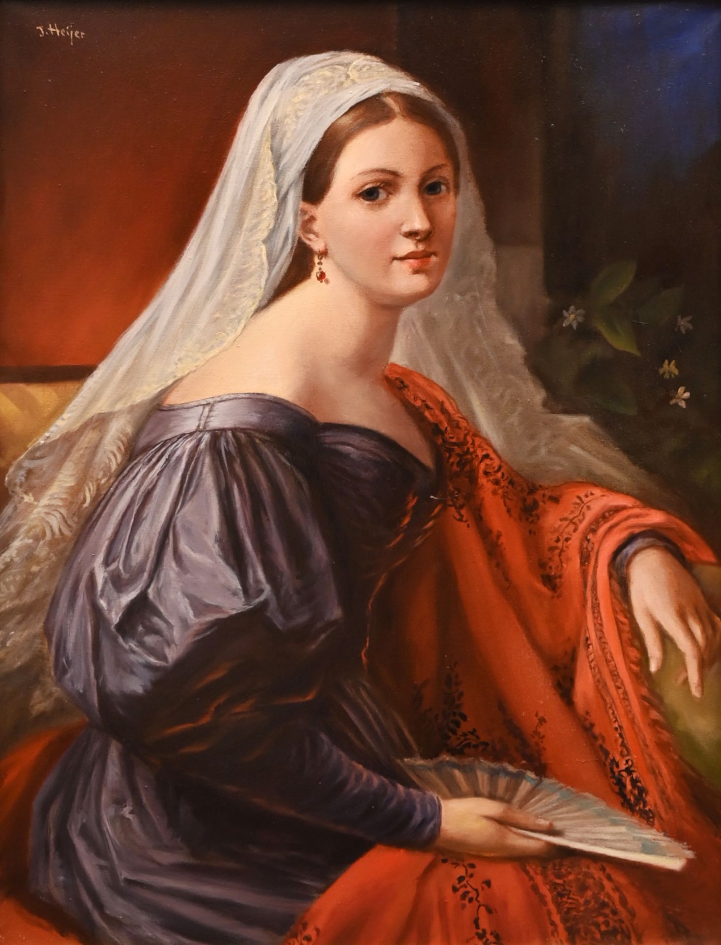1 Ölgemälde l.o. sign. J. HEIJER (wohl Johan H. 1876-1961), "Portrait einer jungen Dame im Stil des 