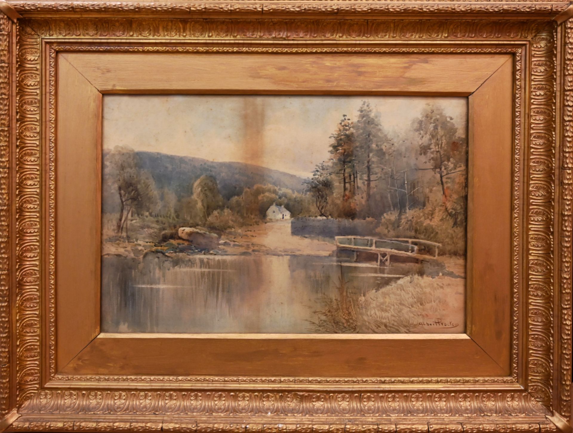 5 Ölgemälde/Aquarell u.a.: 1x r.u. sign. Albert PROCTOR (wohl 1864-1909) "Flusslandschaft mit Brücke - Bild 9 aus 11