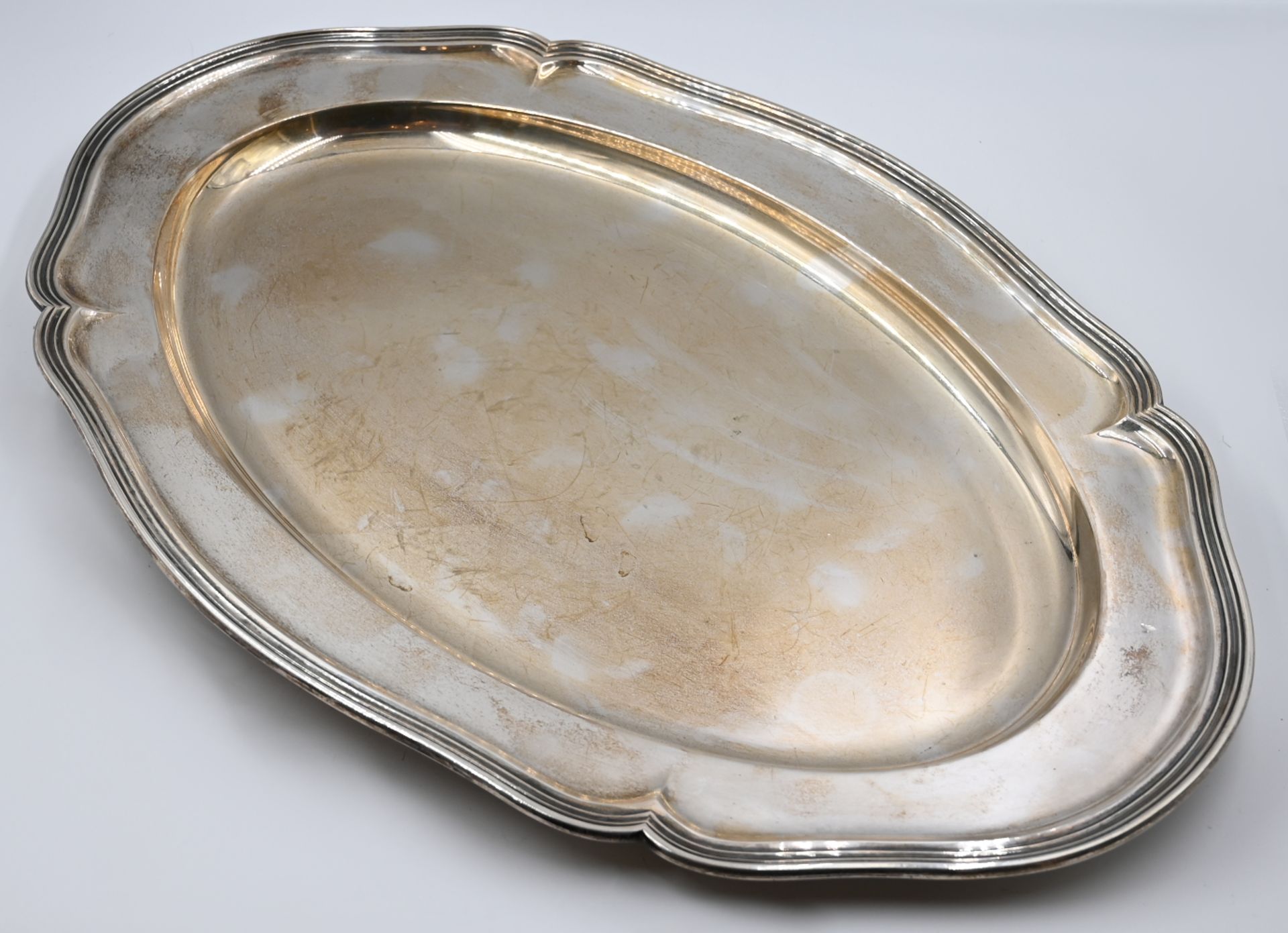 1 Servierplatte oval Silber 830 Dänemark 1940, Beschauzeichen von Silberschmied Johannes SIGGAARD (1