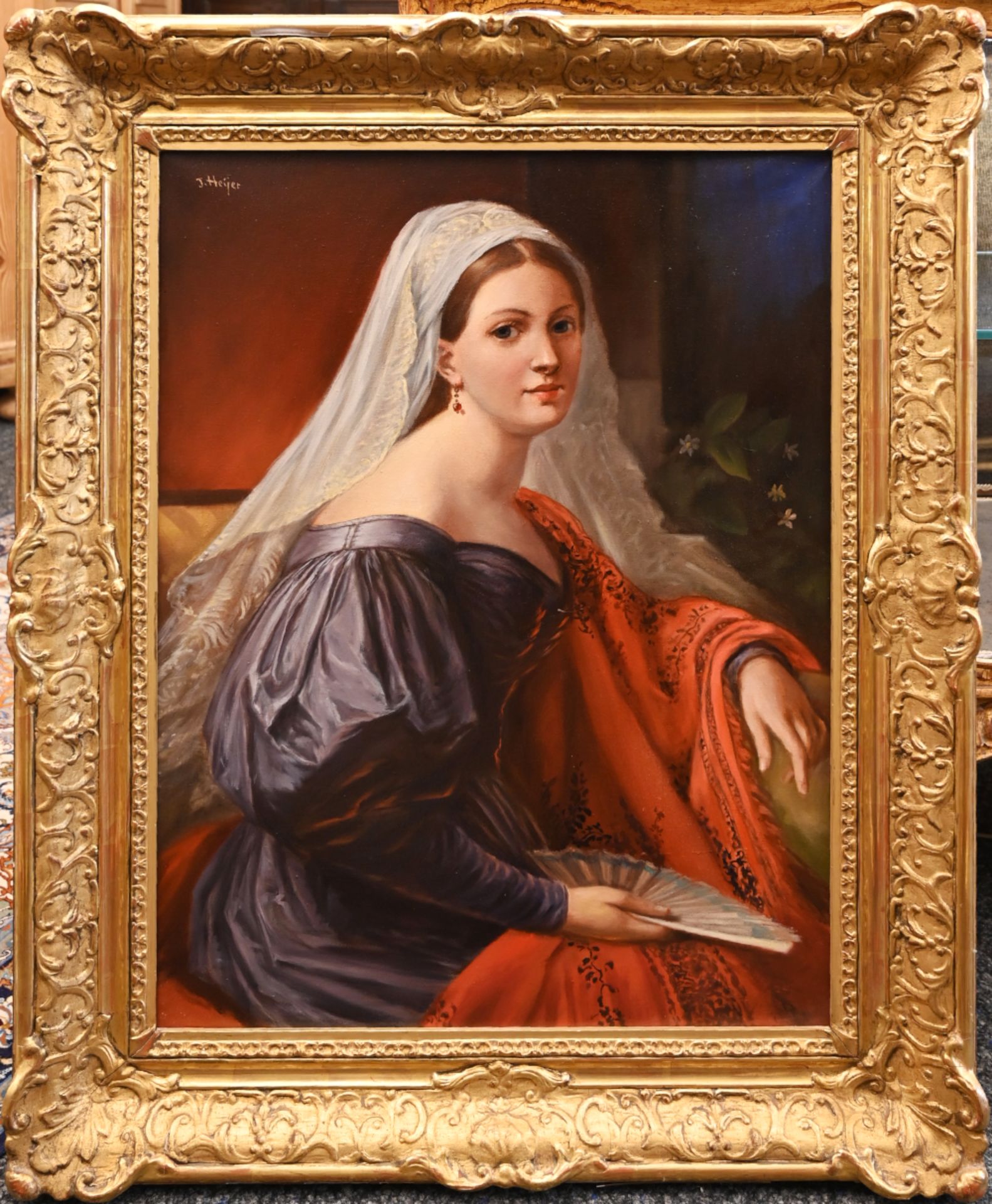 1 Ölgemälde l.o. sign. J. HEIJER (wohl Johan H. 1876-1961), "Portrait einer jungen Dame im Stil des - Image 2 of 6