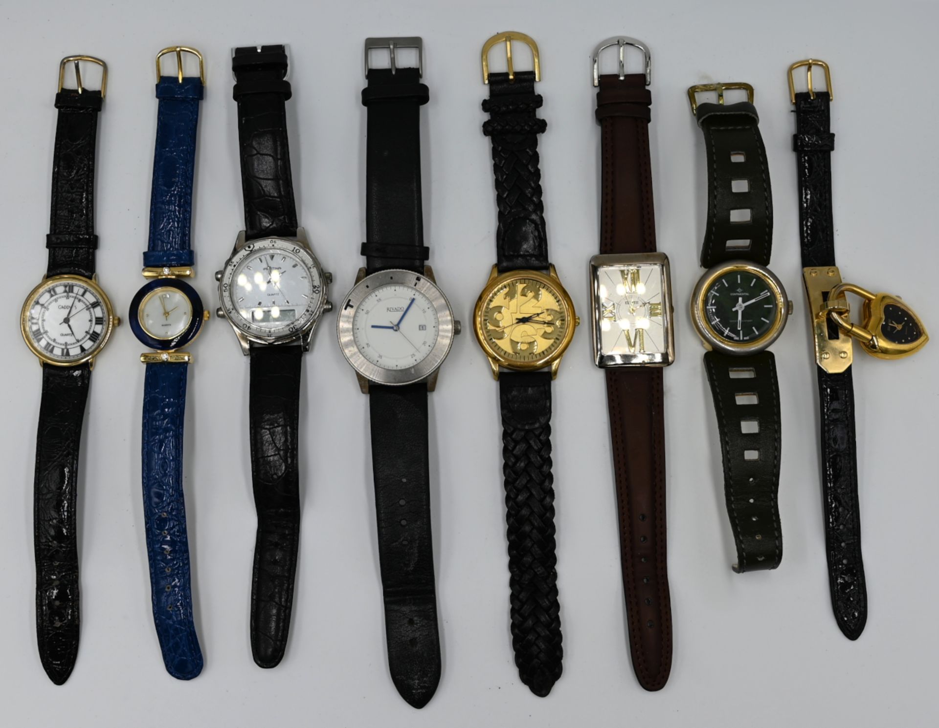 1 Konv. Armbanduhren: Metall, Kunststoff, z.T. vergoldet, z.T. mit Lederband, je Asp./Gsp., im Karto - Image 2 of 4