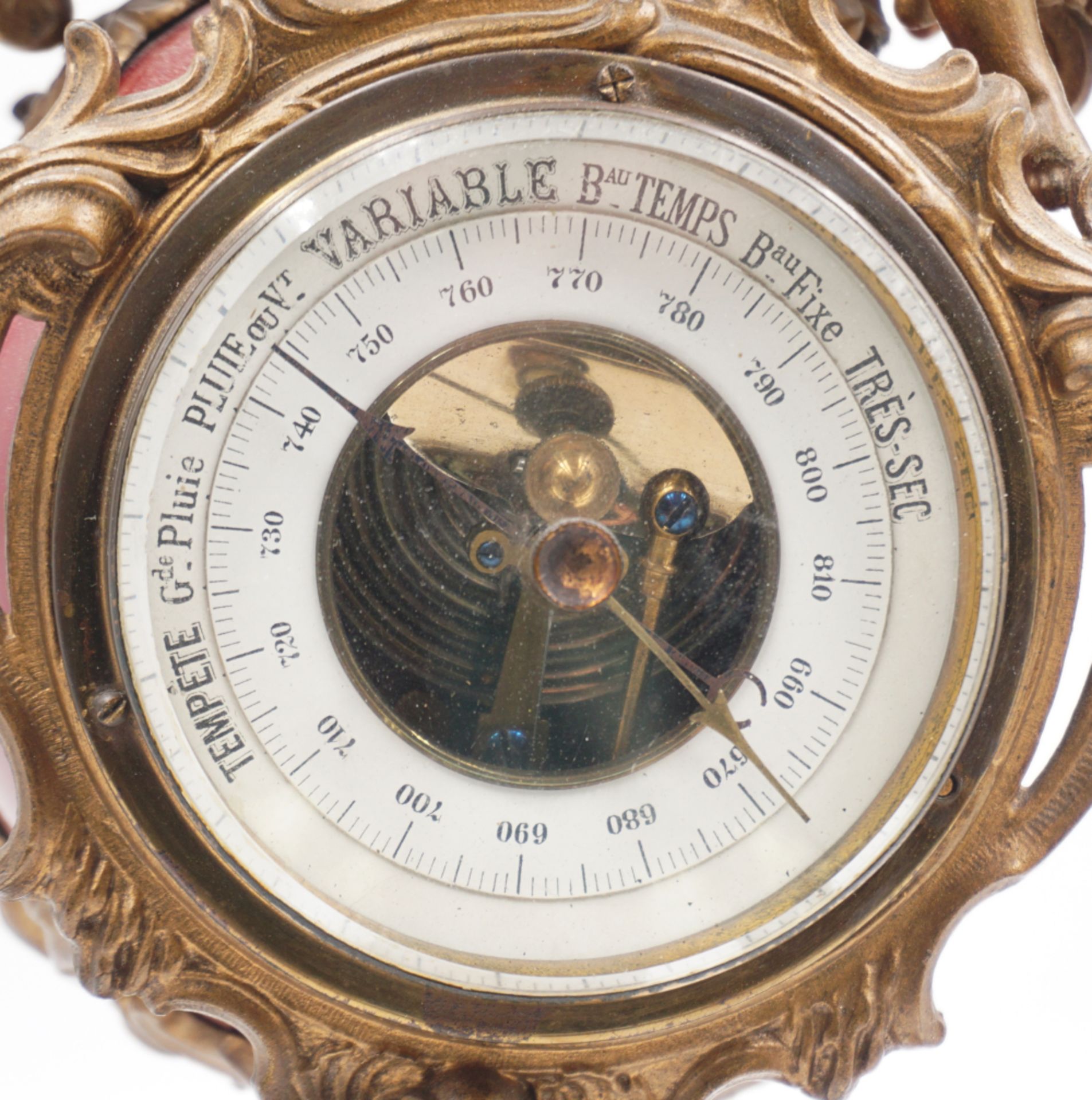 1 Baro- und Thermometer wohl Frankreich 19. Jh., Metall u.a., H ca. 50cm, z.T. min. besch., Asp.  - Bild 2 aus 3