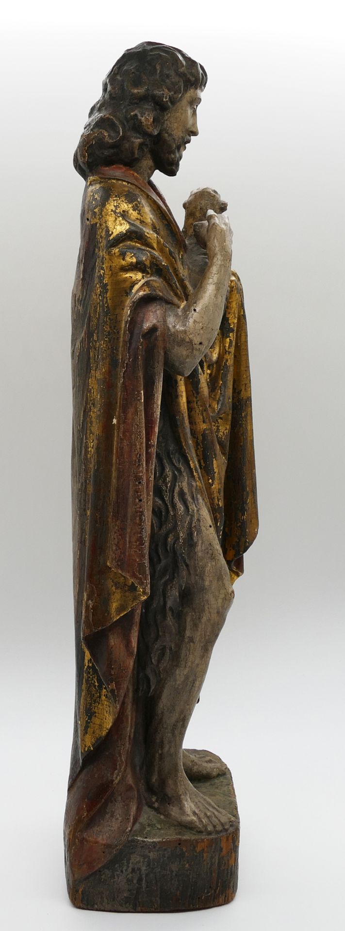 1 Holzfigur wohl 19. Jh., lt. EL wohl Südtirol, Holz bemalt z.T. vergoldet "Johannes der Täufer" H c - Bild 4 aus 4