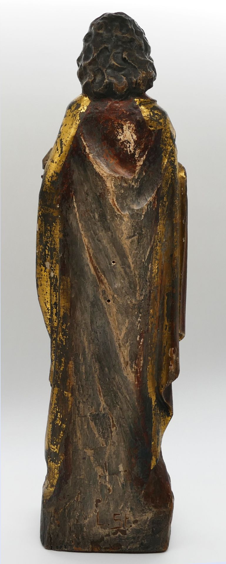 1 Holzfigur wohl 19. Jh., lt. EL wohl Südtirol, Holz bemalt z.T. vergoldet "Johannes der Täufer" H c - Bild 3 aus 4