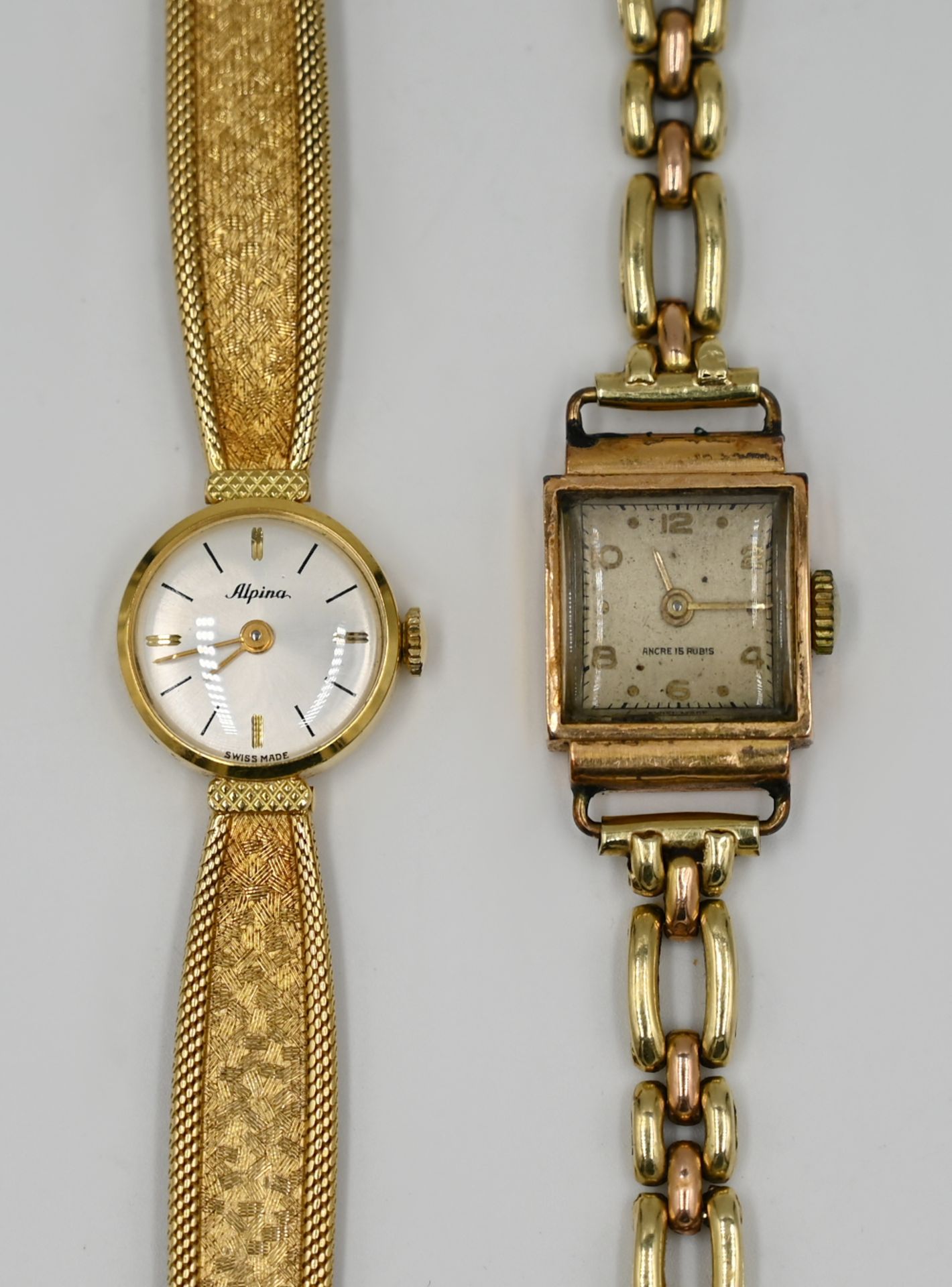 1 Damenarmbanduhr ALPINA, GG 18ct., leicht verbogen, in Originalschatulle, sowie 1 Damenarmbanduhr, - Image 2 of 2